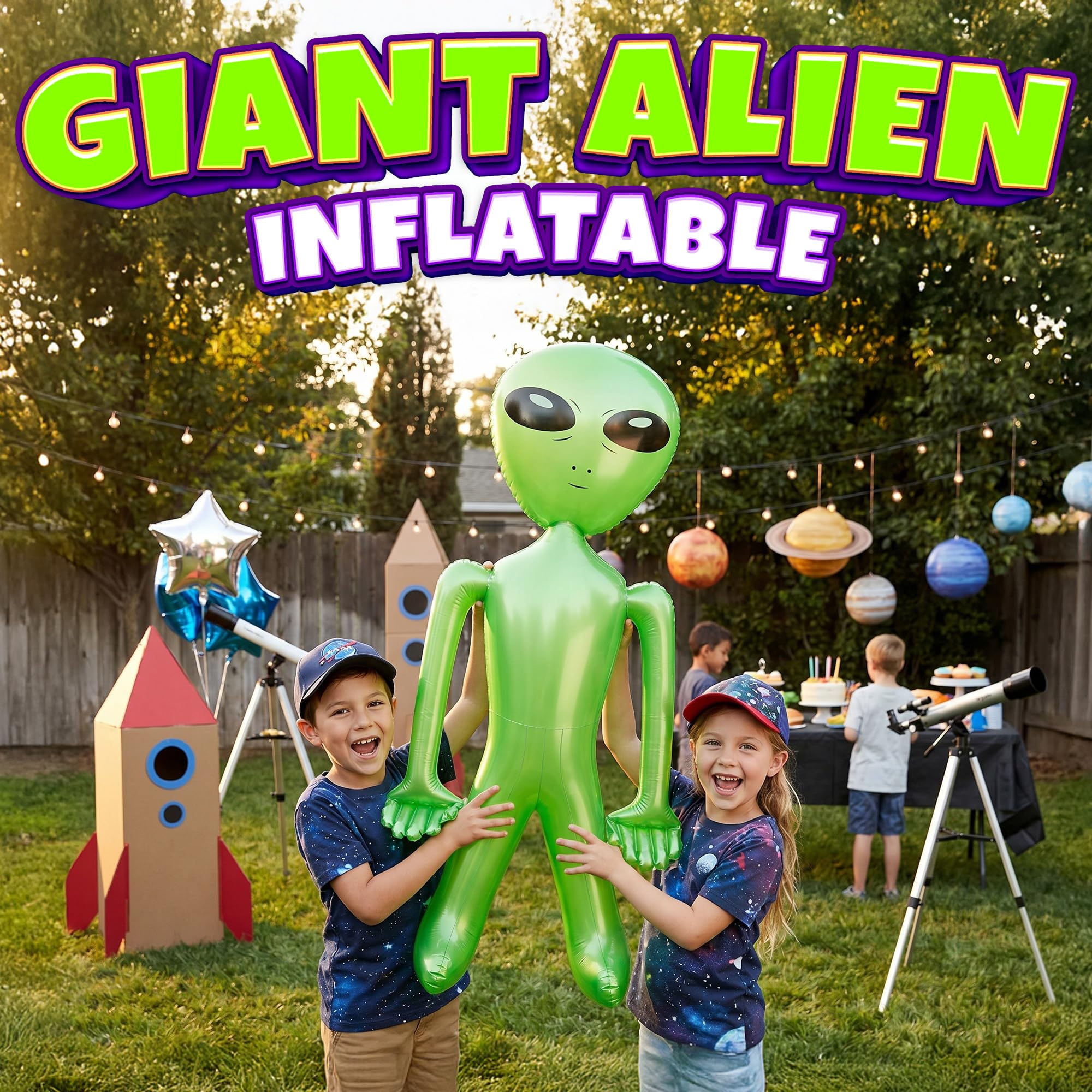 60 Inch (5 Feet) Giant Alien Inflatable - Pack of 2 - Jumbo Green Alien, for Game Prize, Alien Halloween Decorations Theme Party Favors Photo Prep & Decorations