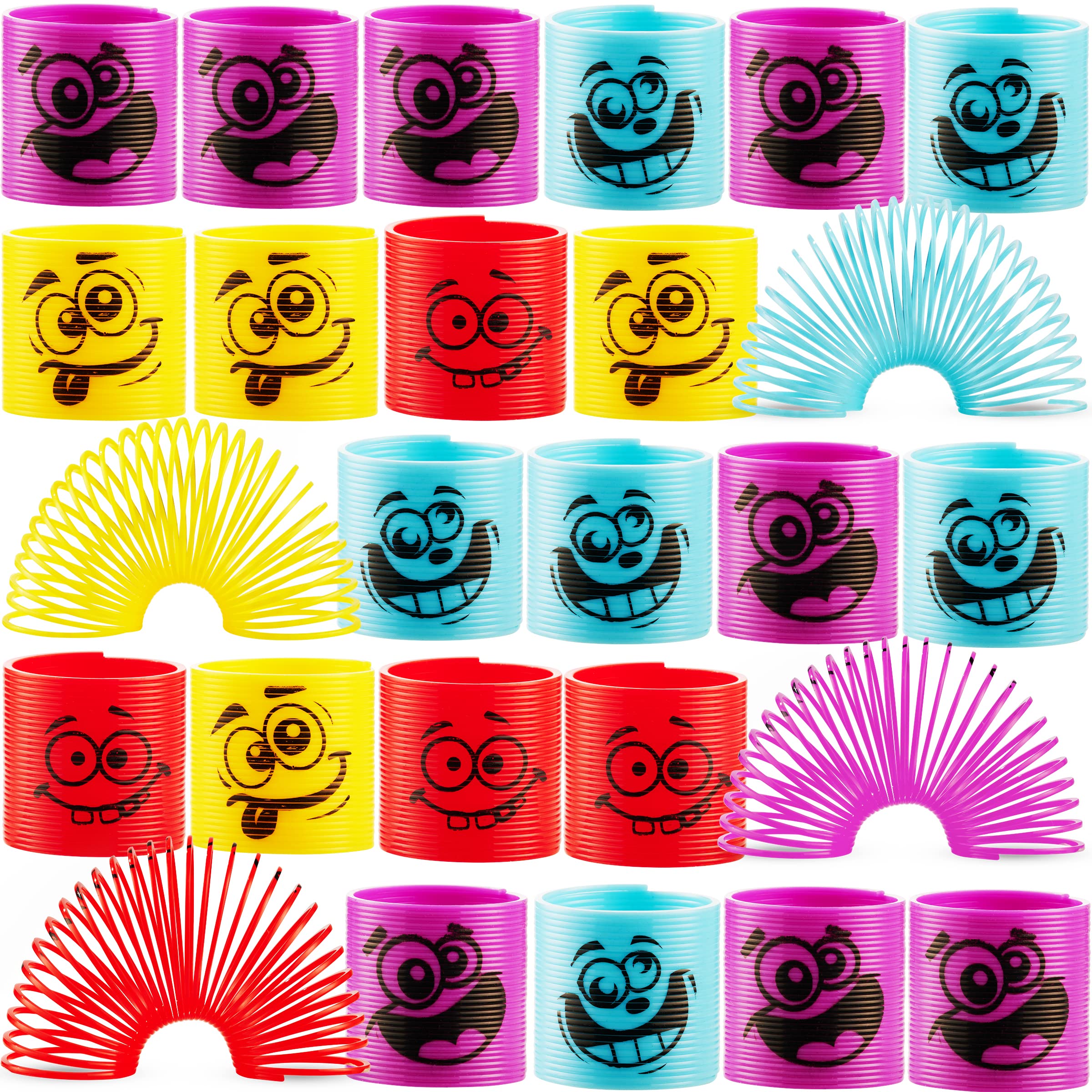 Bedwina Mega Pack of 250 Coil Springs for Kids - Assorted Silly Faces and Colors, Mini Plastic Spring Toy for Party Favors, Carnival Prizes, Gift Goodie Bag Filler, Stocking Stuffers