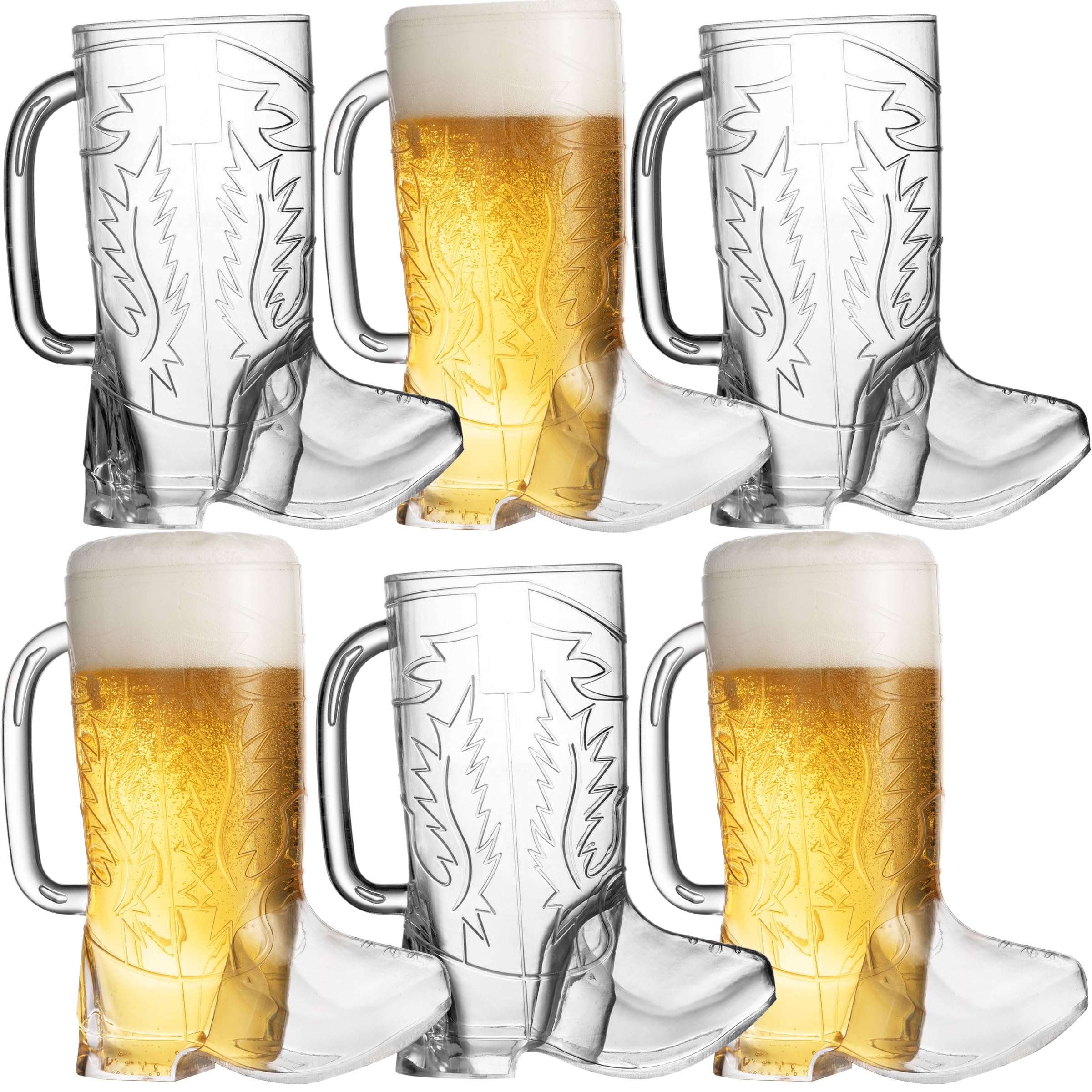 JoyServe Cowboy Boot Cups - 17oz Cowboy and Cowgirl Drink Mugs, Reusable BPA-Free Plastic Mug with Handle for Western Themed Rodeo Birthday Party Decorations and Supplies