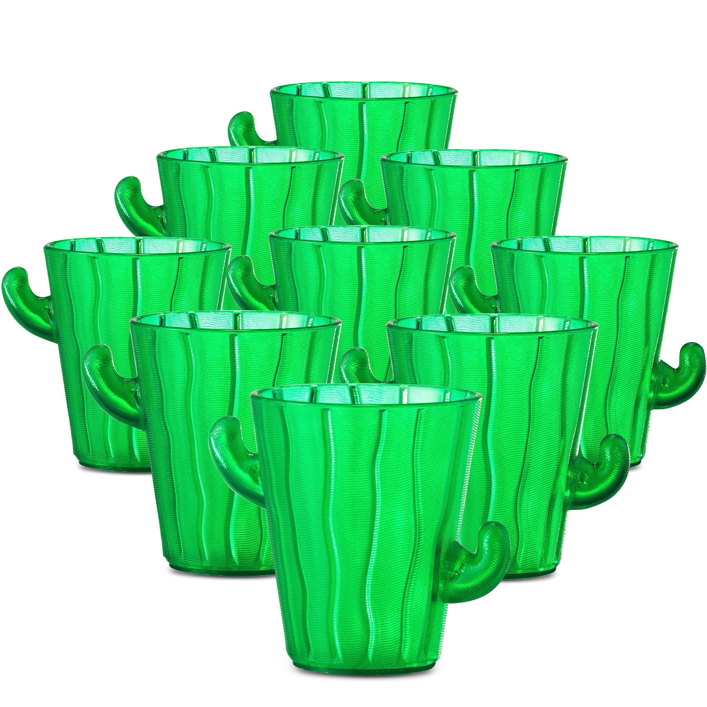 Cactus Plastic Shot Glasses - 2-Oz Shot Glasses Funny Cute Novelty Set for Bachelorette, Western, Cinco de Mayo, Tequila, Fiesta Themed Party Supplies, BPA-Free, Dishwasher-Safe, Green