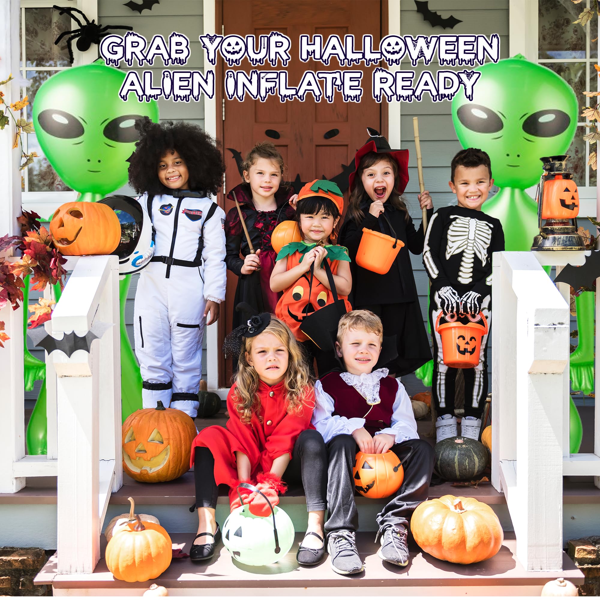 60 Inch (5 Feet) Giant Alien Inflatable - Pack of 2 - Jumbo Green Alien, for Game Prize, Alien Halloween Decorations Theme Party Favors Photo Prep & Decorations