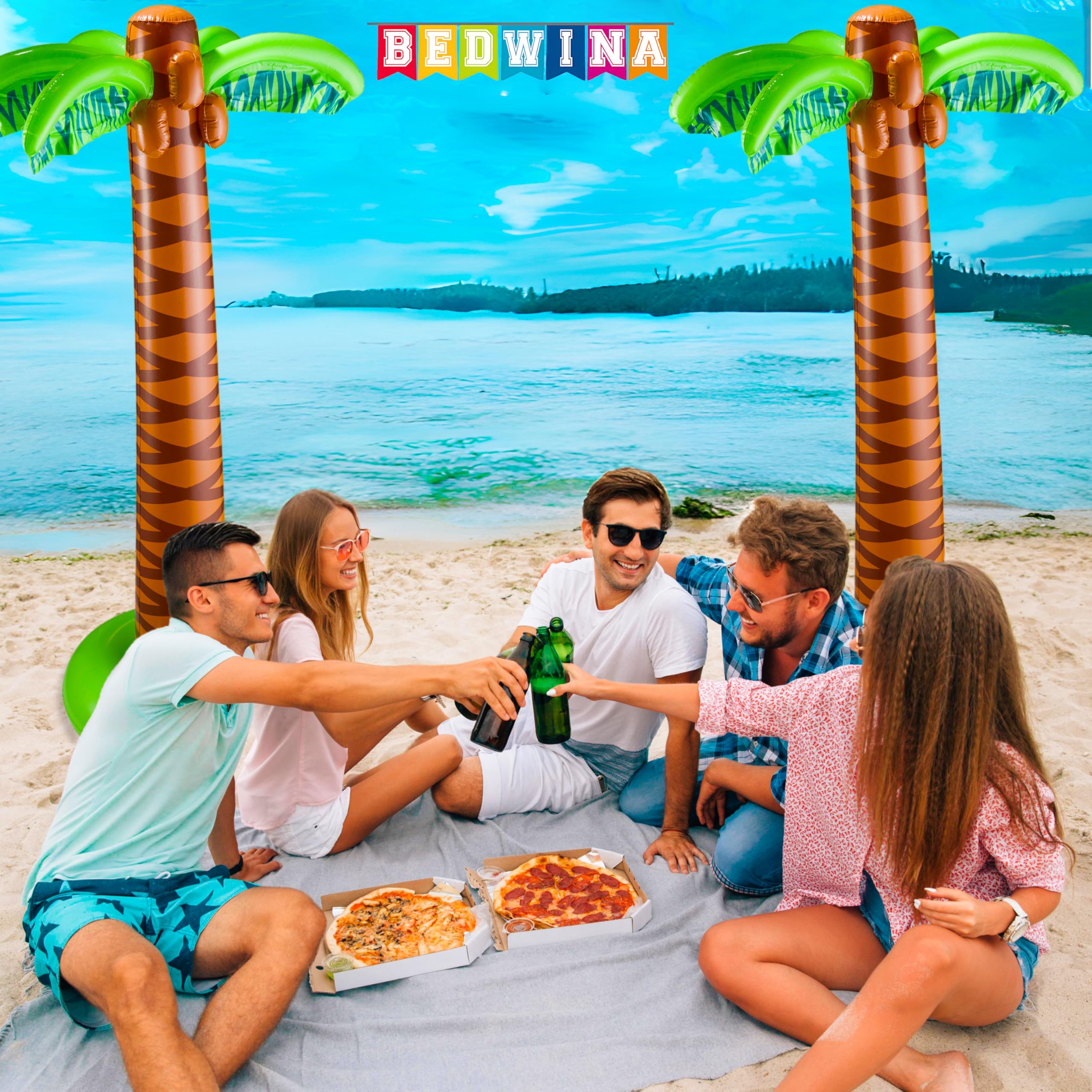 Inflatable Palm Tree with Hand Pump - Large 5.5 Ft Blow Up Palm Trees for Hawaiian Themed Tropical Birthday, Summer Beach Backyard Luau Pool Party Decoration or Photo Booth Prop Accessory