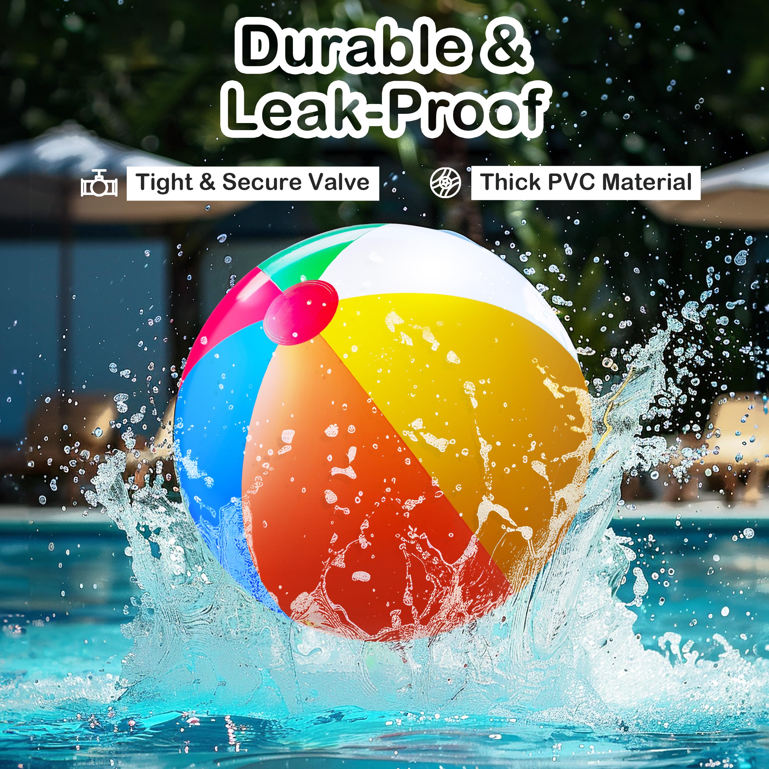24-inch Giant Beach Ball - (Pack of 3) Big Inflatable Beach Balls for Pool Toys, Blow Up Large Inflatable Ball Toys for Kids Pool Parties, Themed Birthdays, Beach Events, Summer Party Decorations