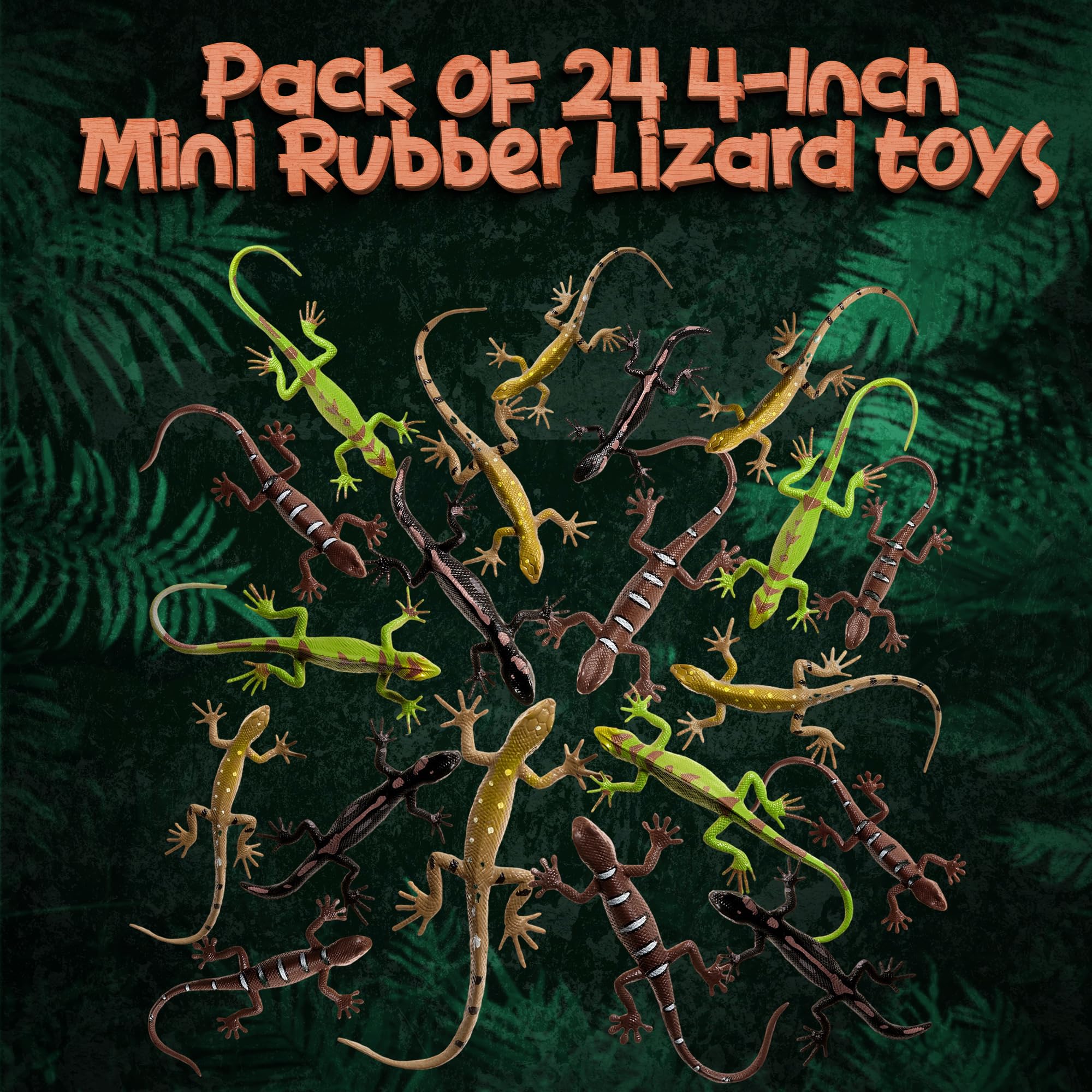 4-Inch Mini Lizard Toys for Kids - (Pack of 24) Realistic Lizards & Plastic Reptile Animal Toy Figure Set for Themed Birthday Decorations, Party Favors, Classrooms, Prizes, Pranks, Gifts, Halloween