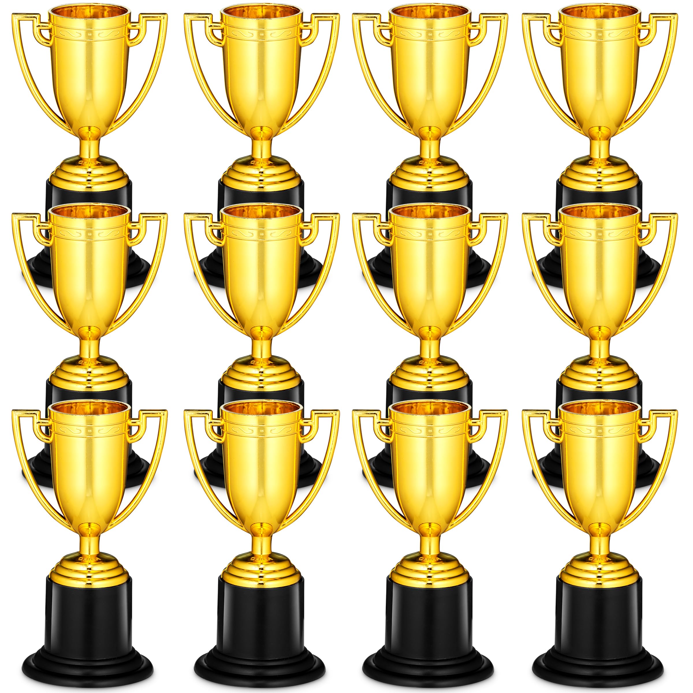 Bedwina Gold Award Trophy Cups - Pack of 12 Bulk - Plastic Gold Trophies for Party Favors, Props, Rewards, Winning Prizes, Competitions for Kids and Adults