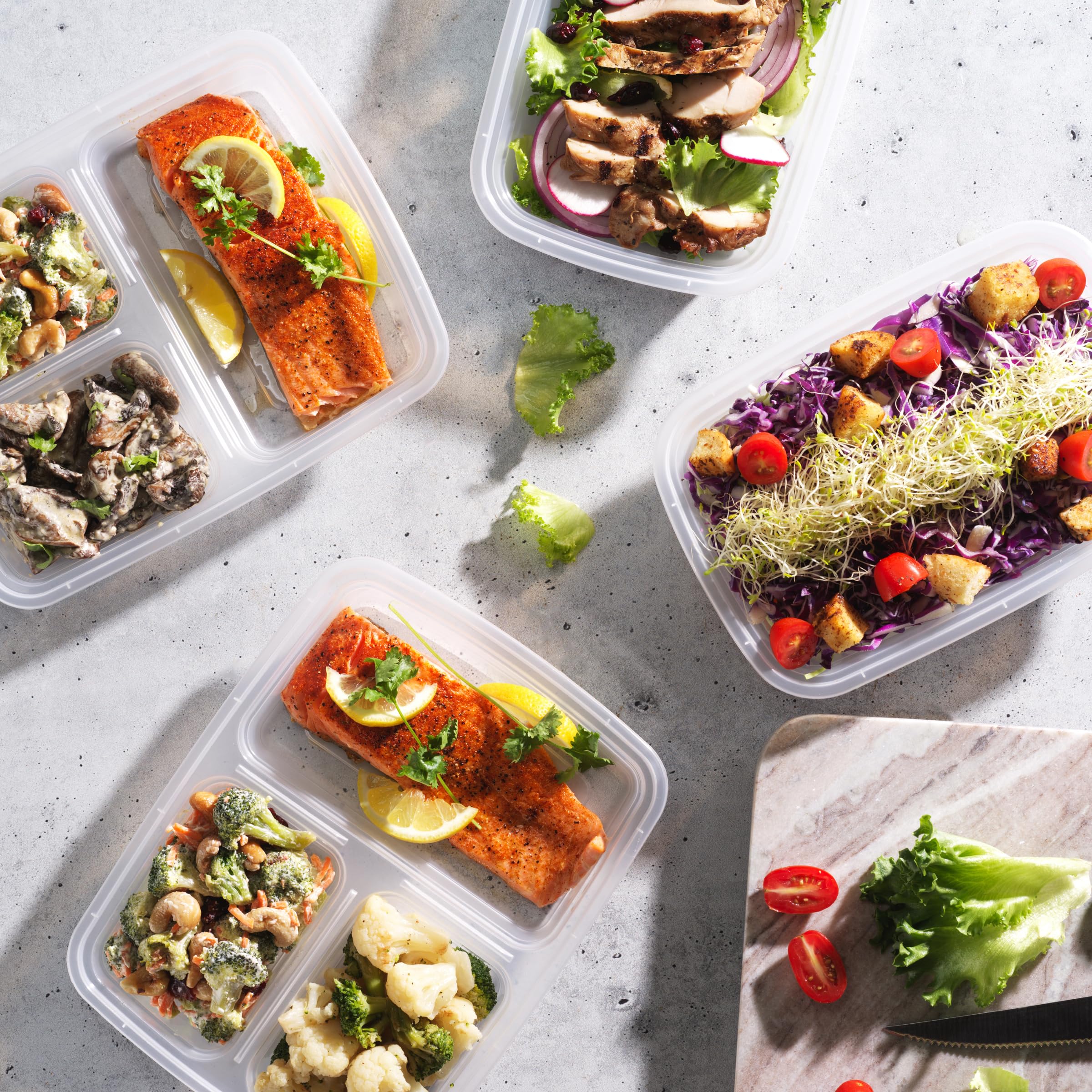 Food Storage Containers With Lids - (24 Pack-32 Oz) 12- 3 Compartment Meal Prep Containers Reusable Or Disposable & 12- Single Food Storage Bento Boxes, Bpa Free, Microwave, Freezer, Dishwasher Safe