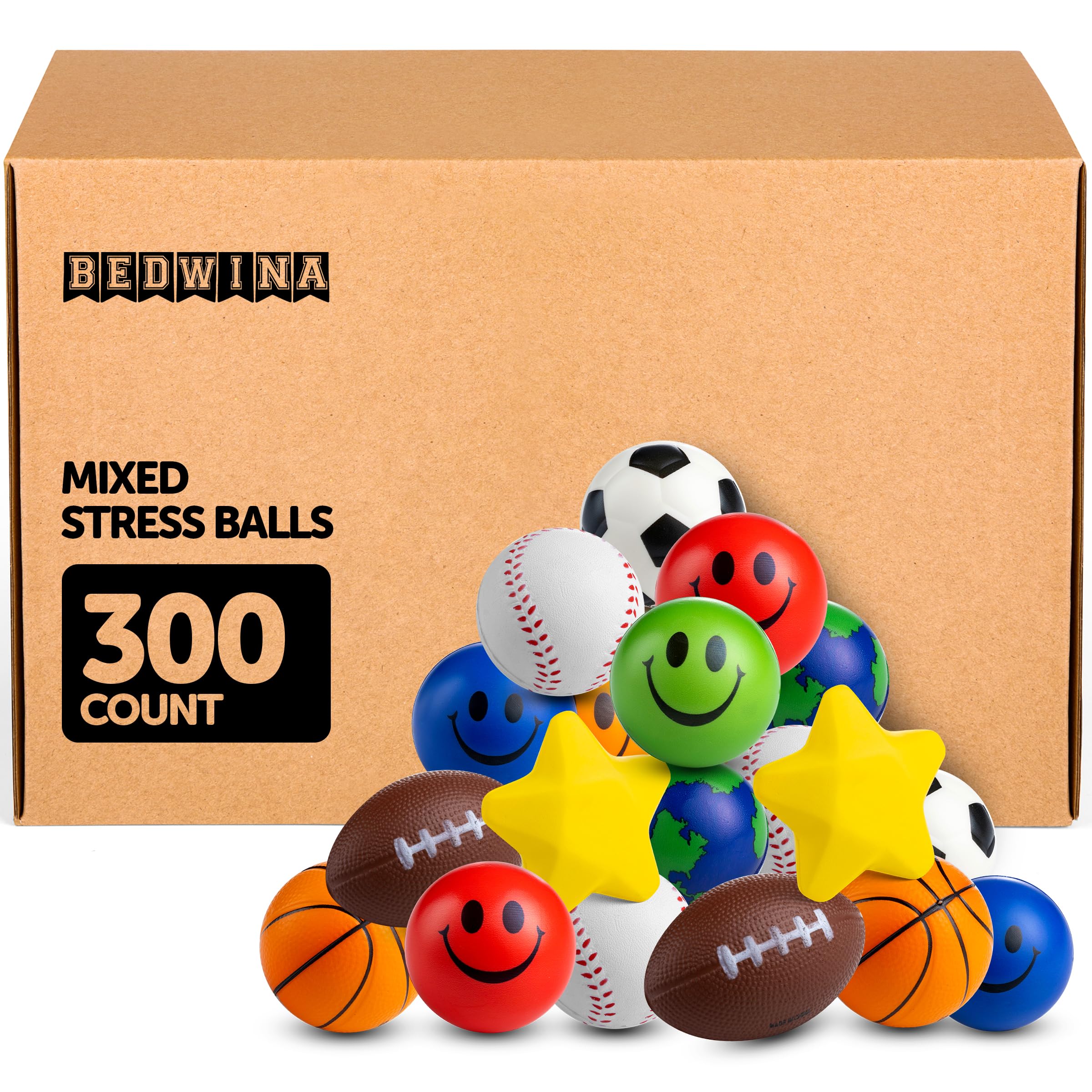 Bulk Mini Stress Balls for Kids (Bulk 300 Pack) 2-3 In Soft Squeezable Squishy Fidget Toys Balls, Variety of Shapes & Colors for Kids Party Favors & Goody Bag Stuffers, Birthday Gifts for Boys & Girls