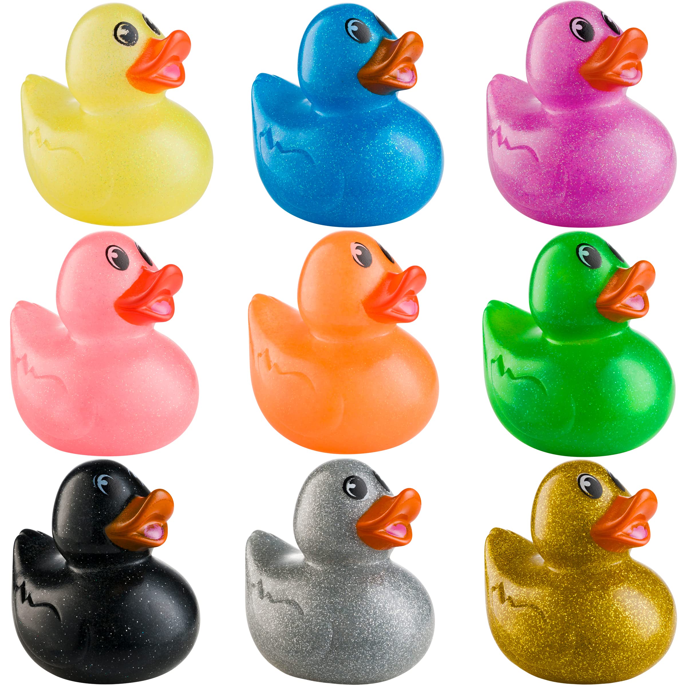 Glitter Rubber Ducks in Bulk - Assorted 2-inch Duck Toys for Baby Shower Rubber Duckies, Mini Ducks Bath Toy, Birthday Party Favors Ducks