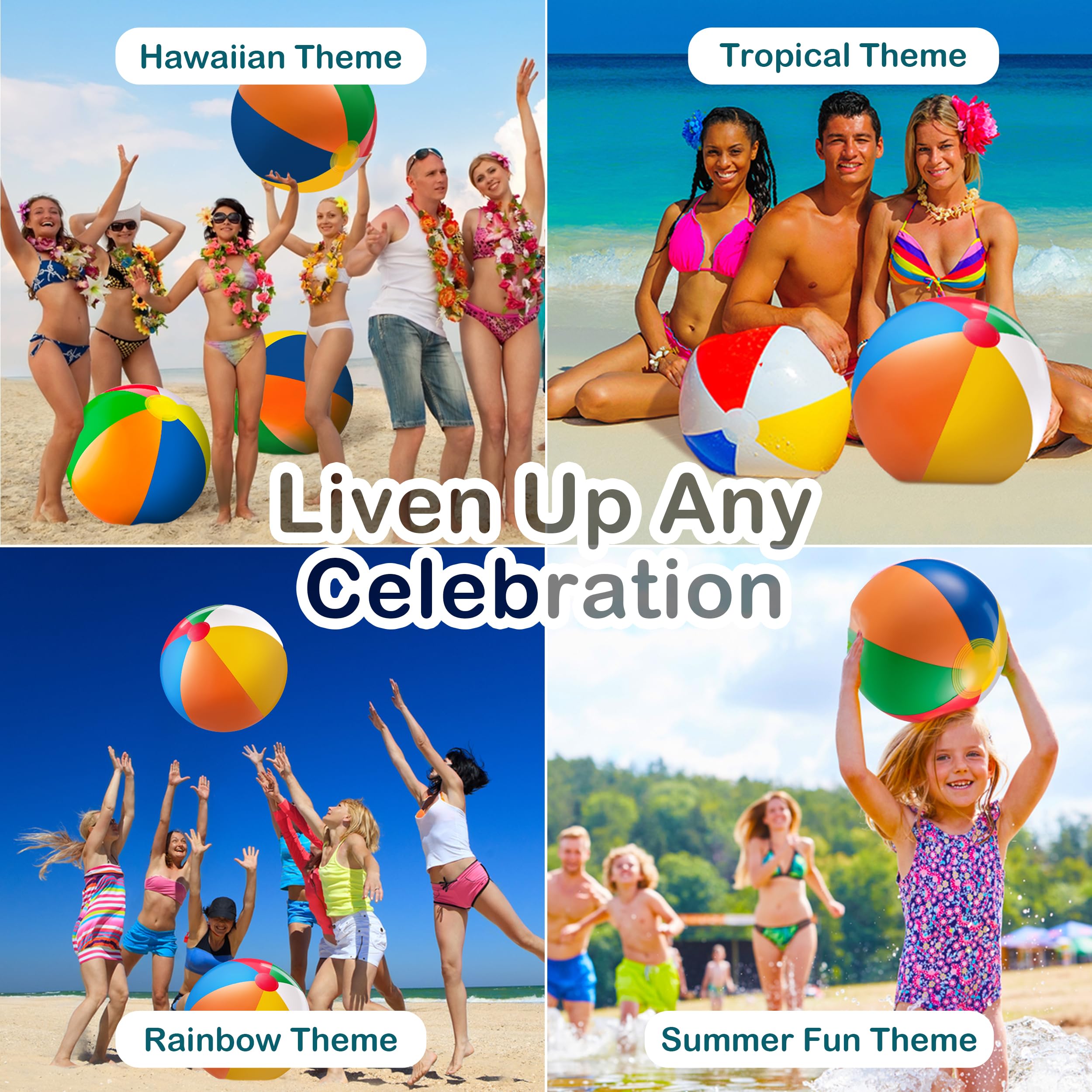 24-inch Giant Beach Ball - (Pack of 3) Big Inflatable Beach Balls for Pool Toys, Blow Up Large Inflatable Ball Toys for Kids Pool Parties, Themed Birthdays, Beach Events, Summer Party Decorations
