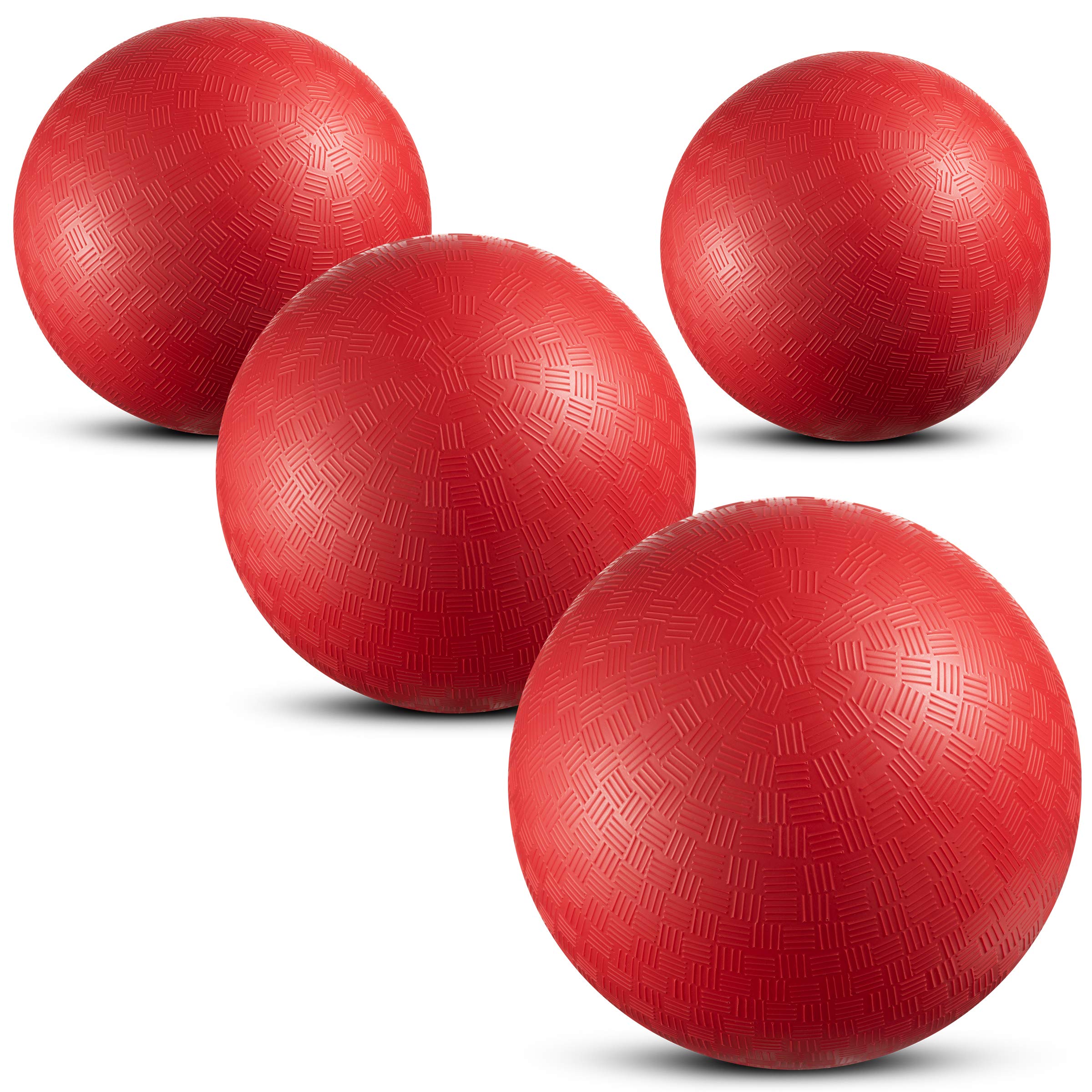 Bedwina Playground Balls Bulk - 8.5 Inch (Pack of 4) Red Rubber Bouncy Inflatable Balls, w/ Air Pump, for Kids & Adults, Indoor & Outdoor Games, Kickballs, Dodgeball, Four Square, Dodge Ball, Handball