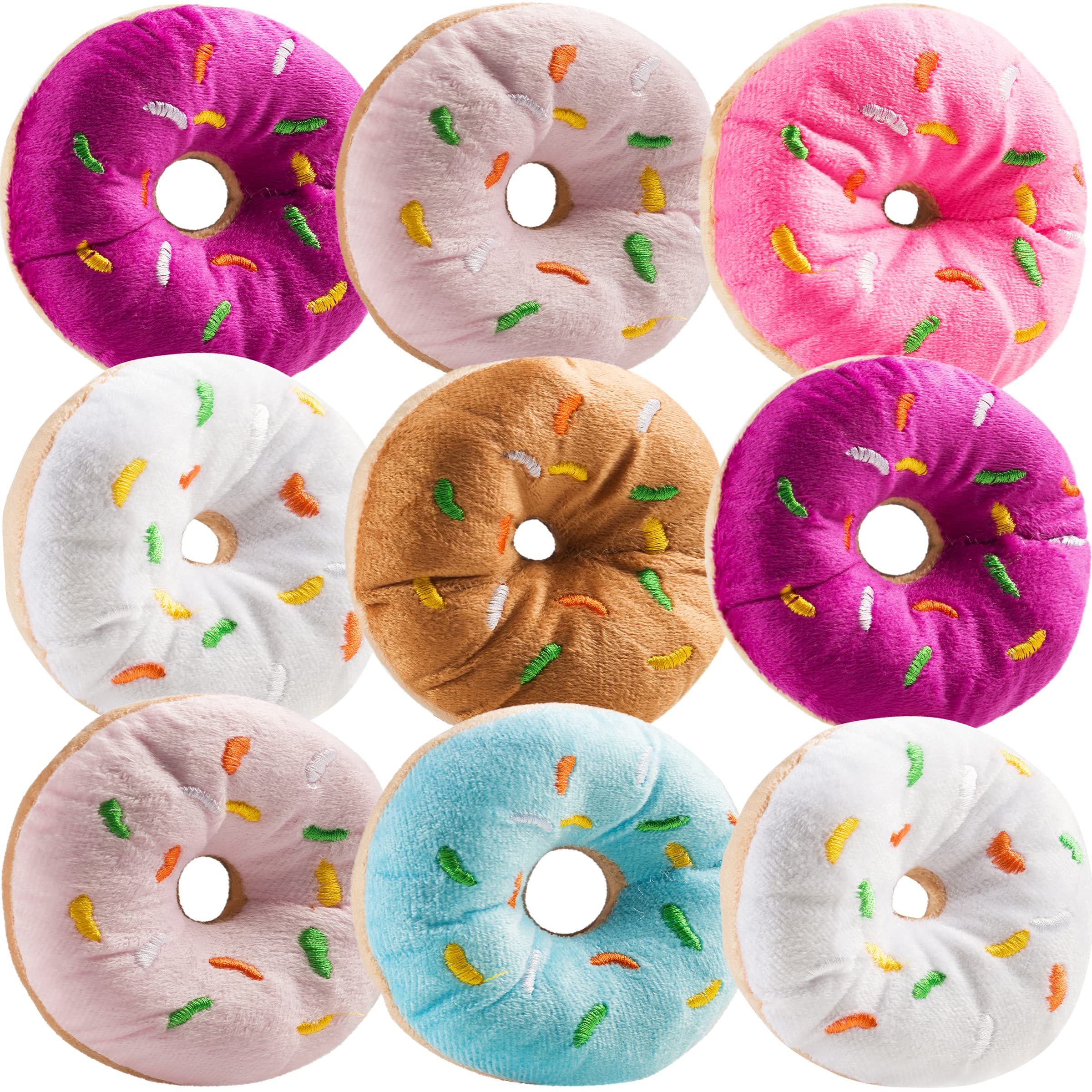 Bedwina Plush Donuts with Sprinkles - (Pack of 12) 1 Dozen Stuffed Donut Toy Party Favors, Donut Party Supplies Decorations and Stocking Stuffers for Kids