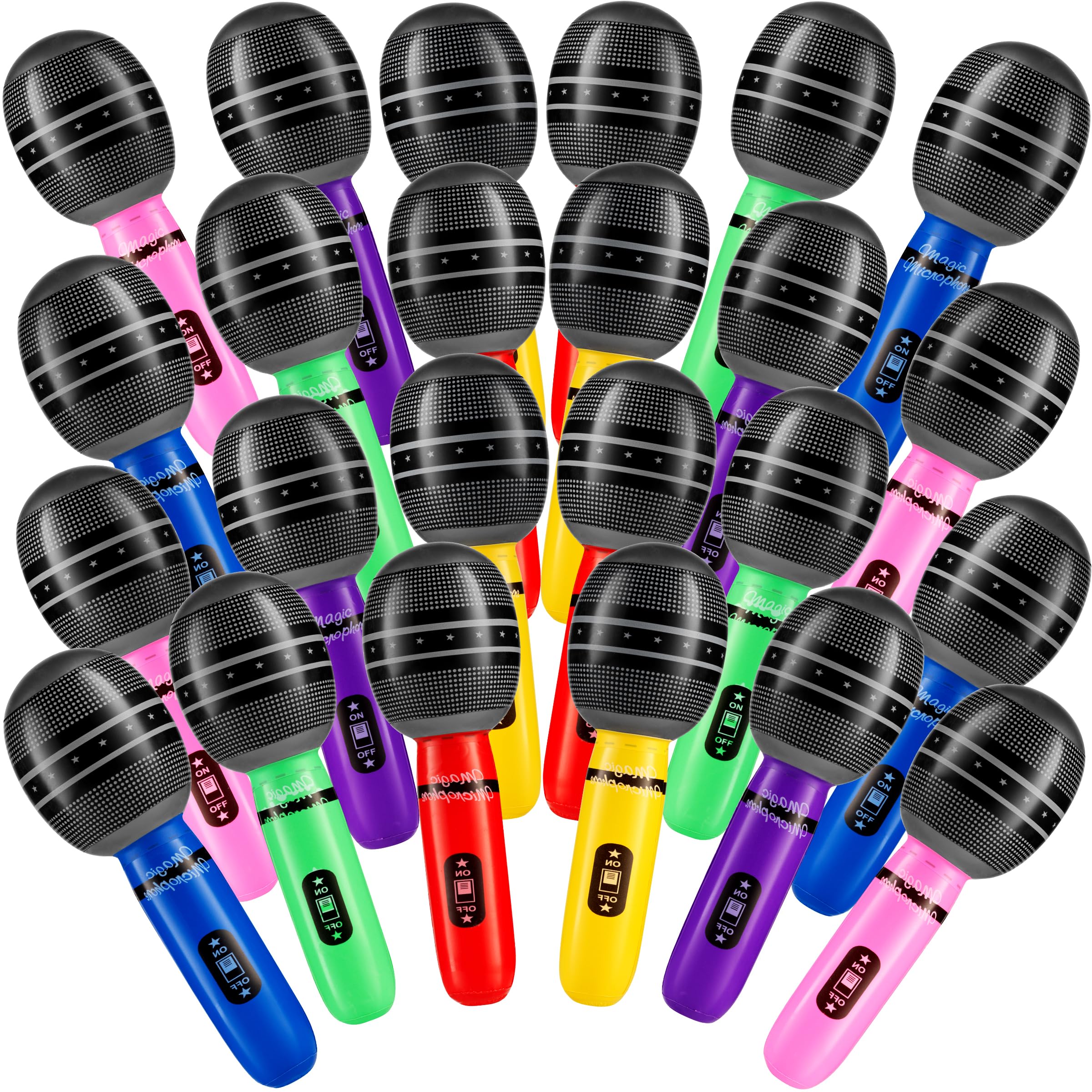 Inflatable Microphones for Parties - (Pack of 24) 10-inch Neon Colors Blow Up Microphone for Kids & Adults, Party Favors, Giveaways, DJ-Props, Photo-Booth, Birthdays, Dance, Sing, Concert Decorations