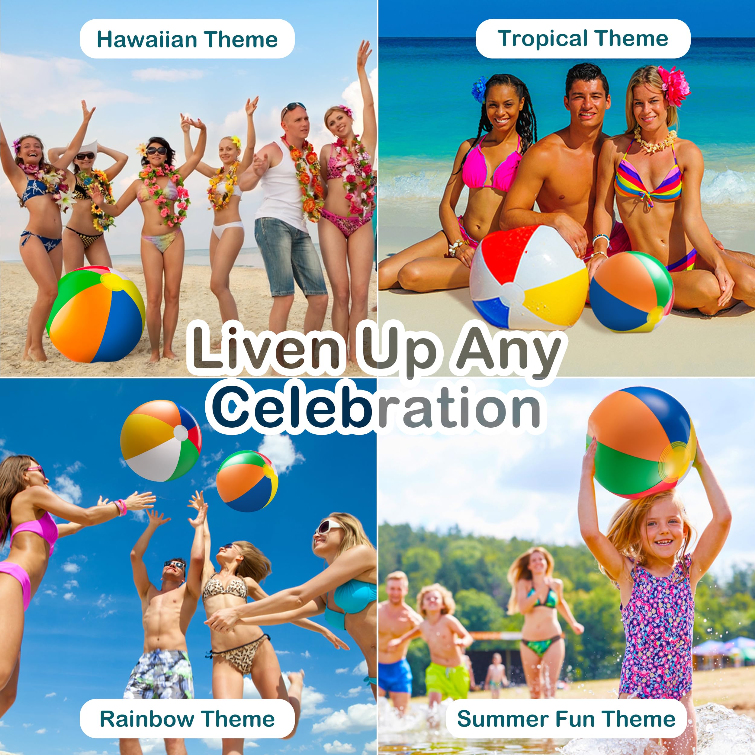 Bedwina 10 Pcs Rainbow Beach Balls Bulk Variety Pack - (5) 5-inch, (5) 12-inch Beach Balls - Inflatable Vinyl Pool Toys for Kids, Themed Party & Pool Party Decorations