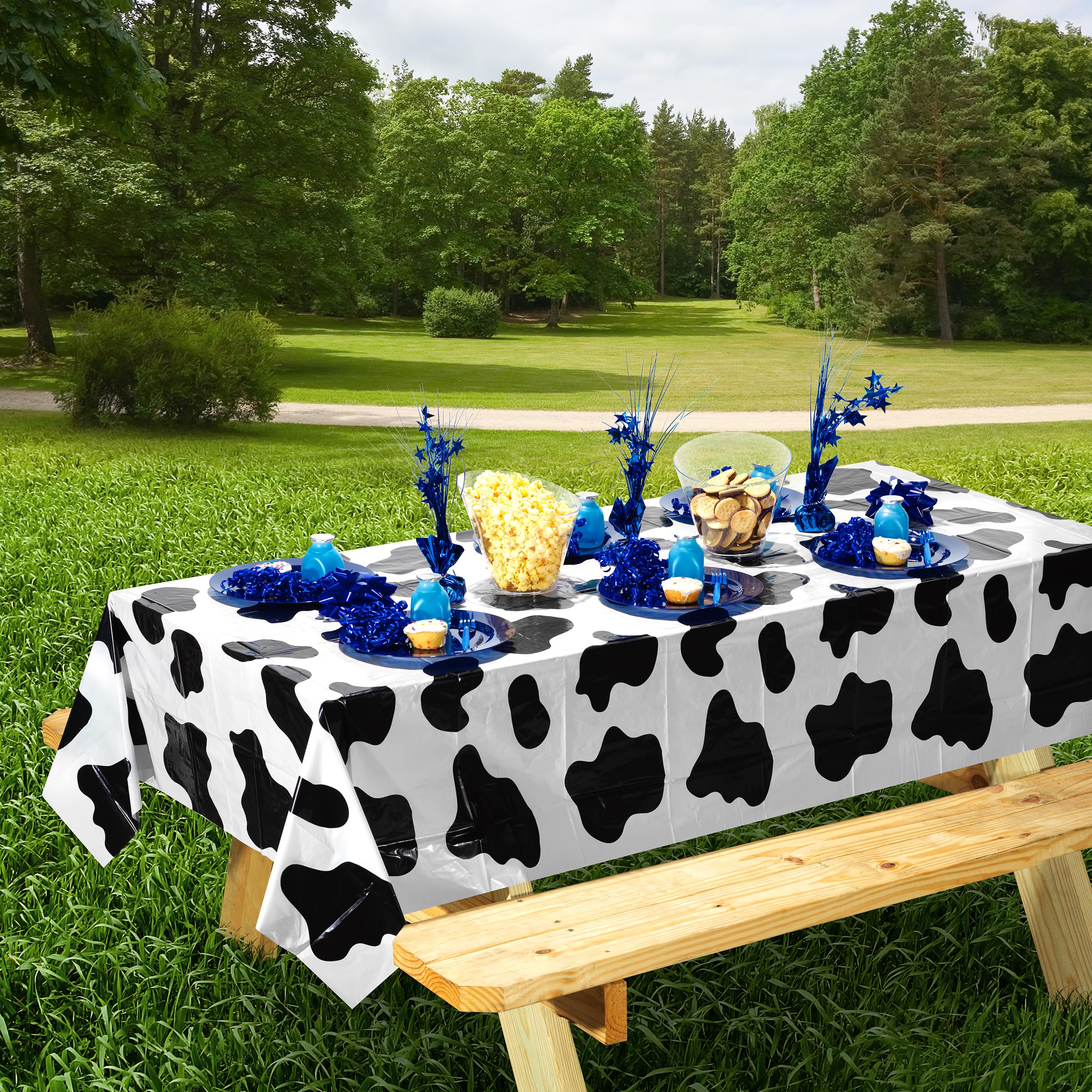 Bedwina Cow Print Tablecloth (Pack of 3) 54 x 72 Inch Tablecloths for Farm Animal Themed Parties, Birthday Party Supplies and Picnic Table Covers, (Black and White)