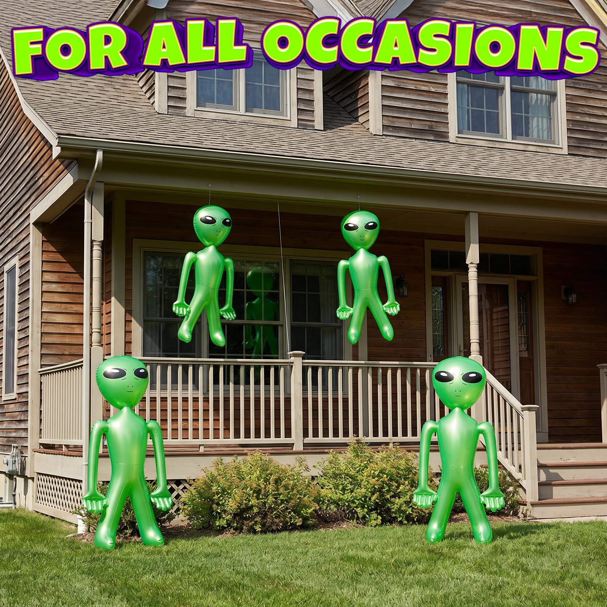 60 Inch (5 Feet) Giant Alien Inflatable - Pack of 2 - Jumbo Green Alien, for Game Prize, Alien Halloween Decorations Theme Party Favors Photo Prep & Decorations