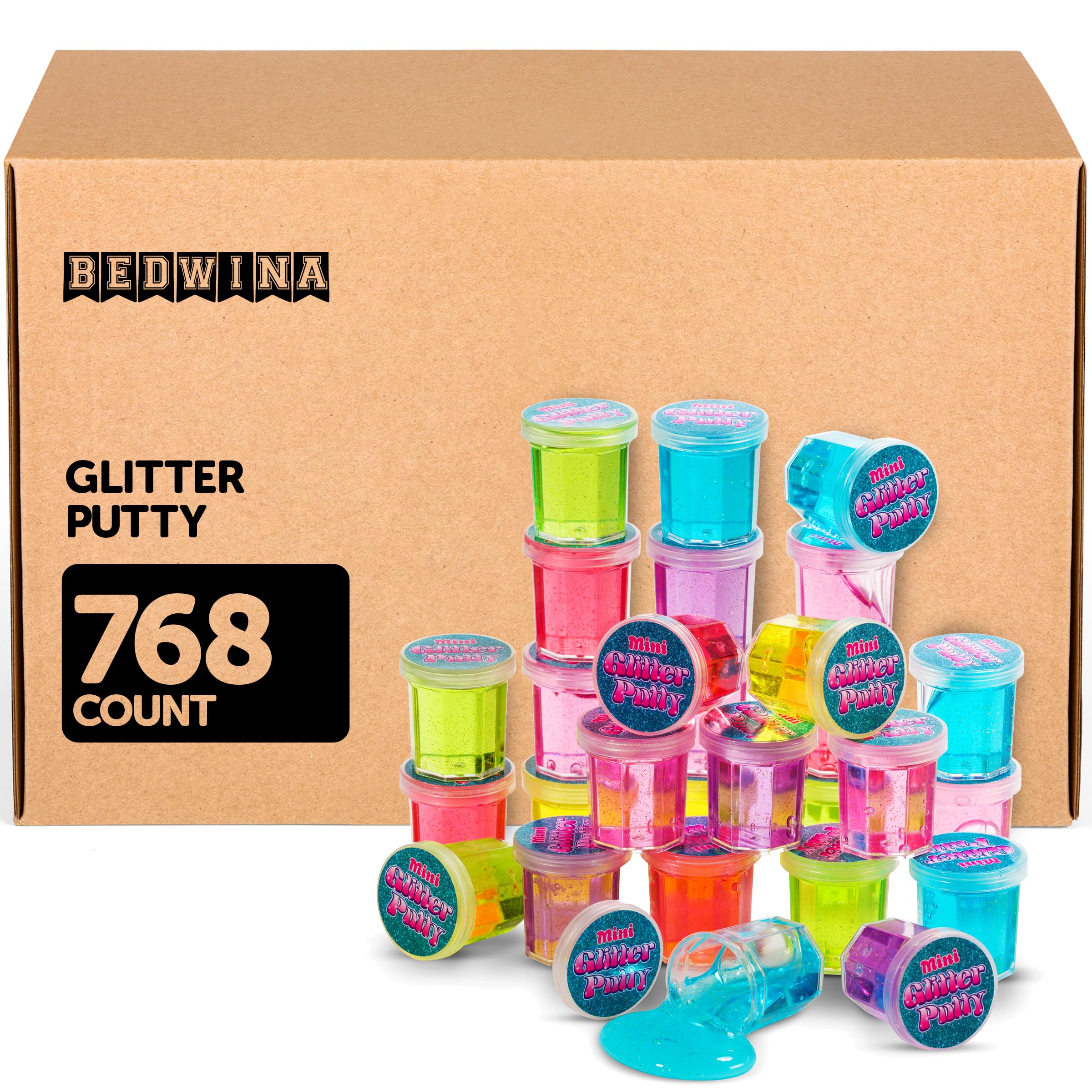 Mini Glitter Putty - (Bulk Pack of 768) Mini Slime for Kids Party Favors in Assorted Neon Rainbow Colors for Birthday Party Favor, Fidget Toys, and Prizes