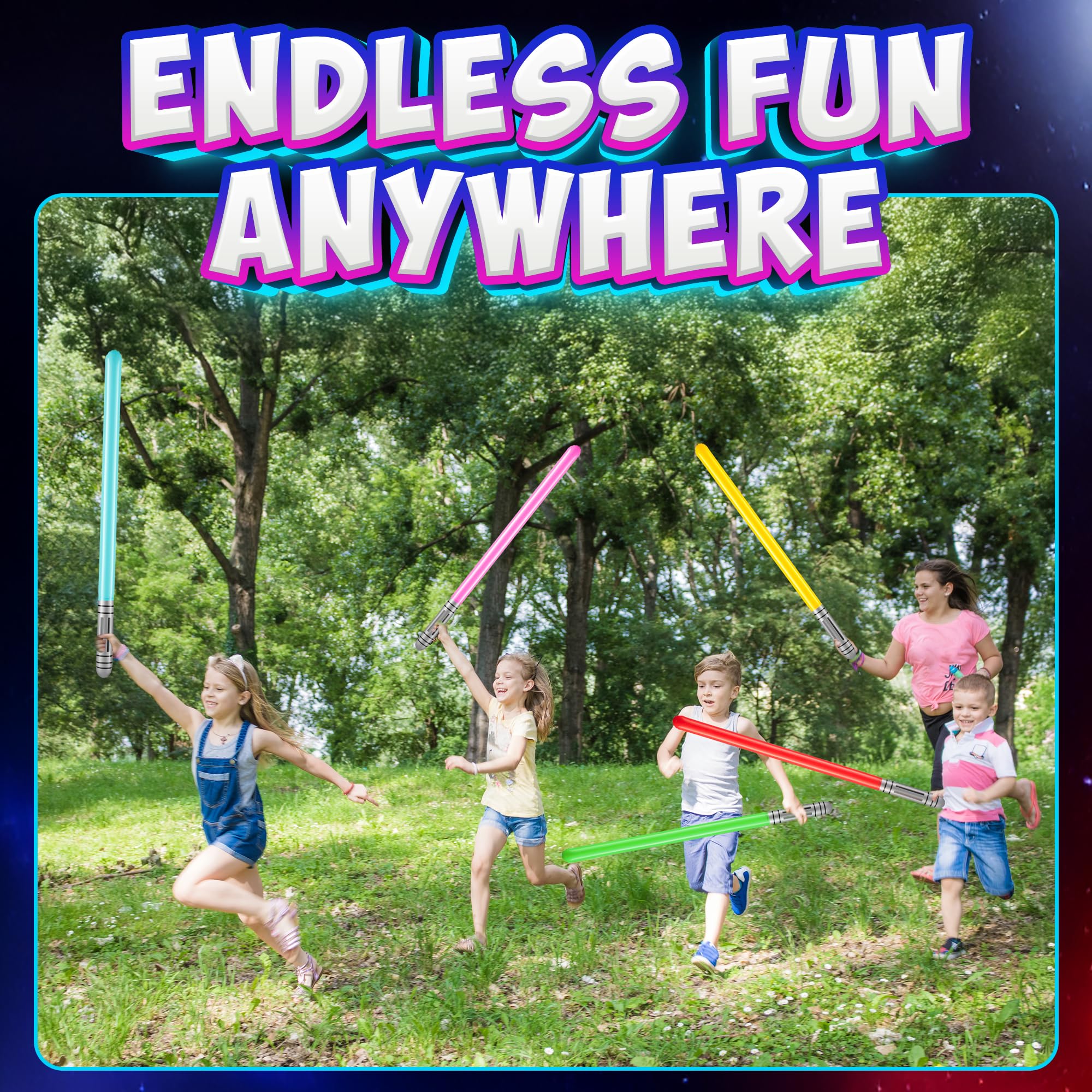 Bedwina Inflatable Light Sabers for Kids - (Pack of 12) 35-inch Neon Color Blow-Up Toy Saber Swords, Party Favors, Goodie Bags, Star Galaxy Theme Birthdays & Prize Toys