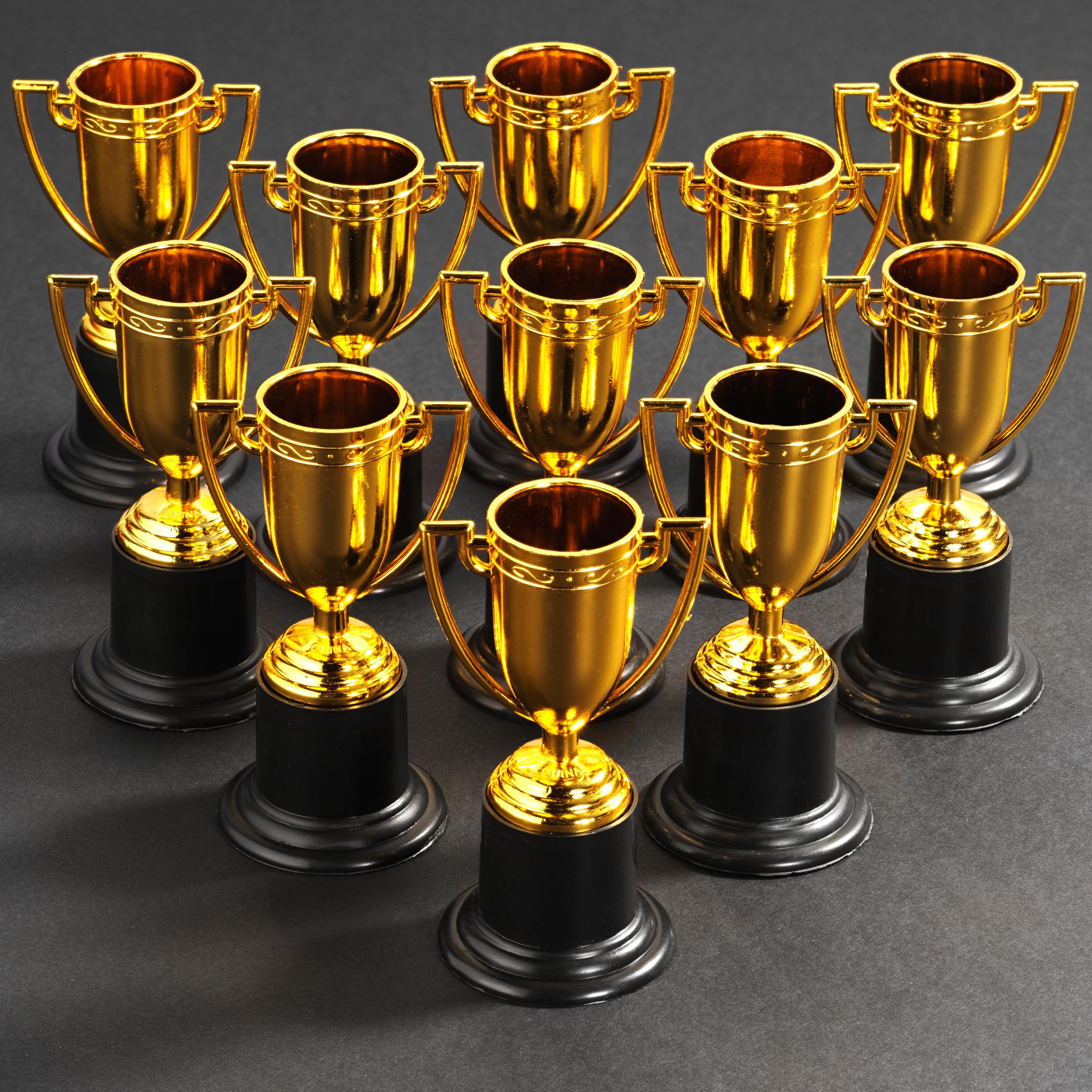Bedwina Gold Award Trophy Cups - Pack of 12 Bulk - Plastic Gold Trophies for Party Favors, Props, Rewards, Winning Prizes, Competitions for Kids and Adults