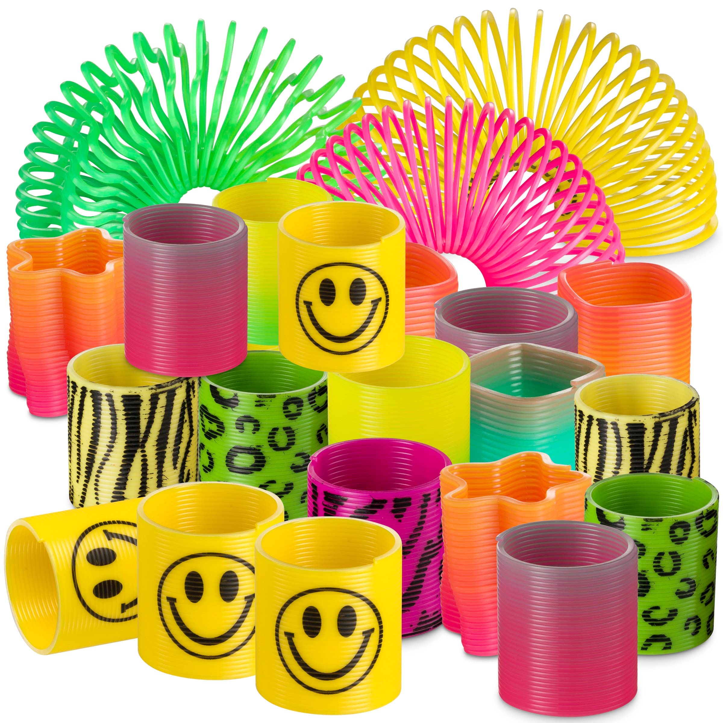 72 Pack of Mini Coil Spring - 1.4" Coil Spring Assortment in Plastic Canister, Assorted Colors and Styles - Small Bulk Toys for Kids, Party Favors, Carnival Game Prizes, Gift Bags, Stocking Stuffers