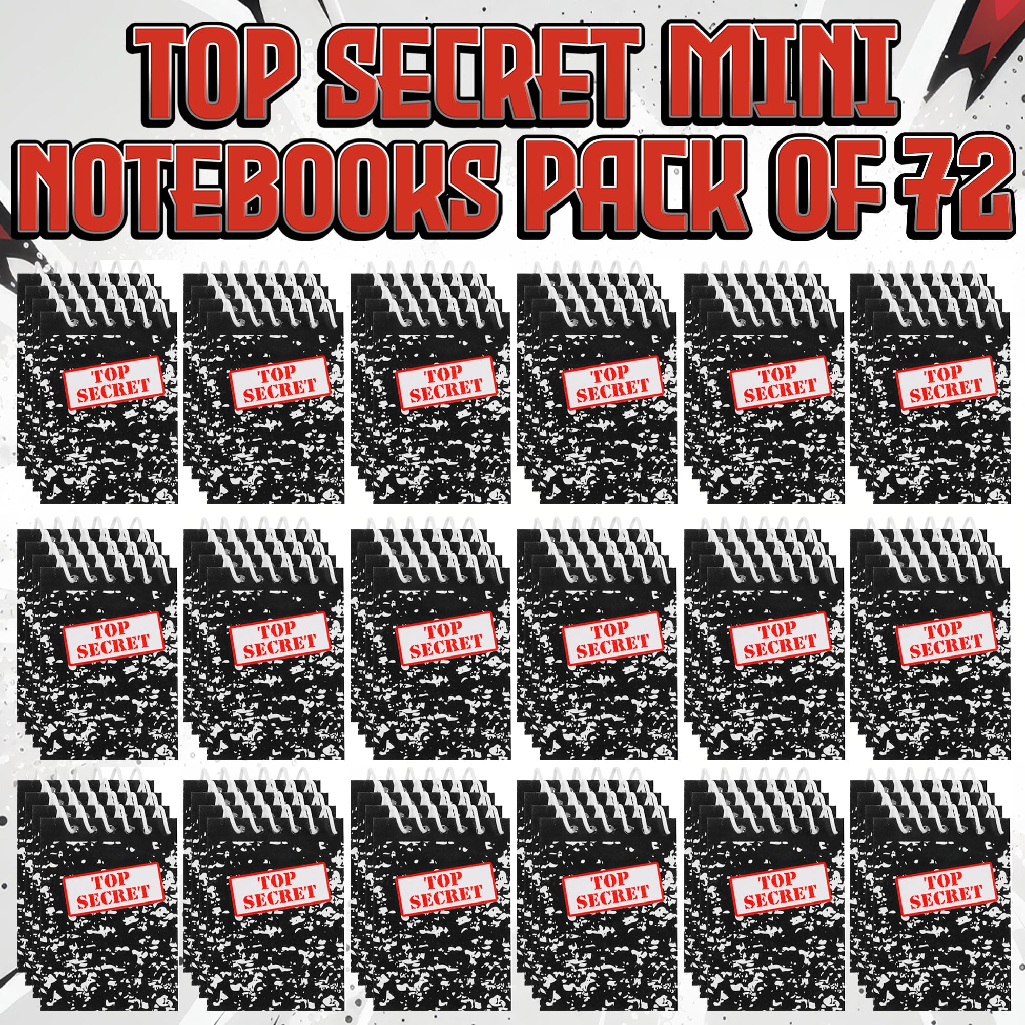 Bedwina Top Secret Mini Notebooks for Kids Party Favors - (Pack of 72) Spiral Small Notebook Pads for Murder Mystery Party Decor, Secret Agent Spy or Crime Detective Themed Parties, Goody Bag Notepads