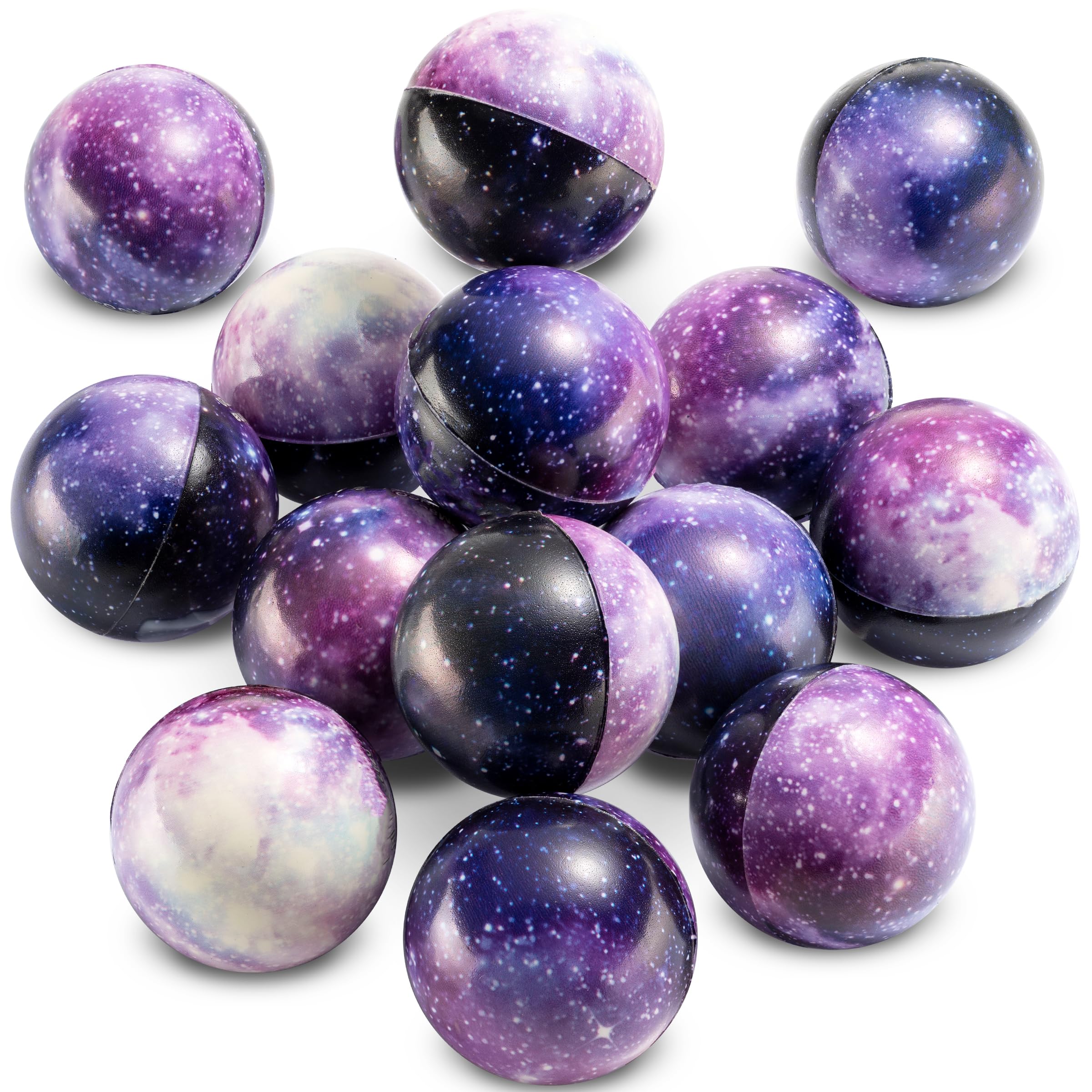 Galaxy Stress Balls for Kids - Pack of 24 Bulk - Squeeze Anxiety Fidget Sensory Balls for Children with Outer Space Theme, Toys for Party Favors and Birthday Party Supplies