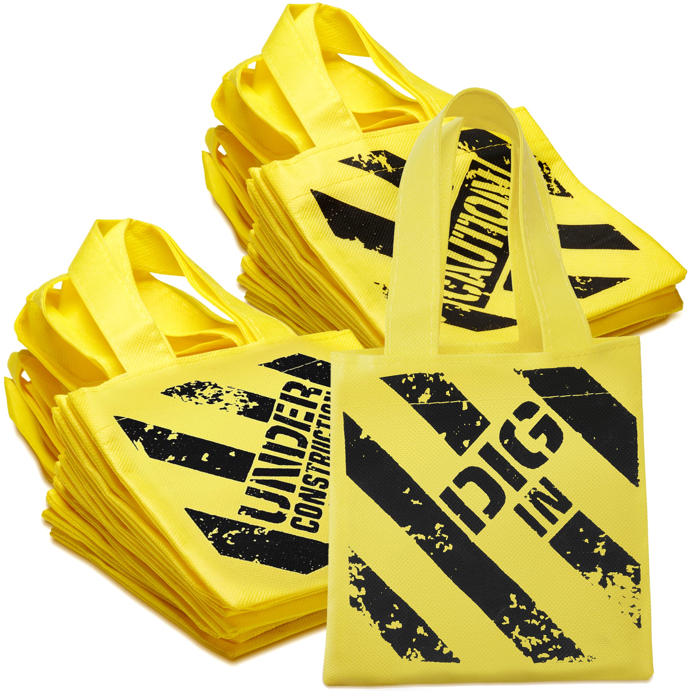Bedwina Construction Birthday Party Supplies 48 Under Construction Party Decorations Themed Mini Non-Woven Canvas Tote Gift Bags with Handles for Kids and Goodie Bags for Boys