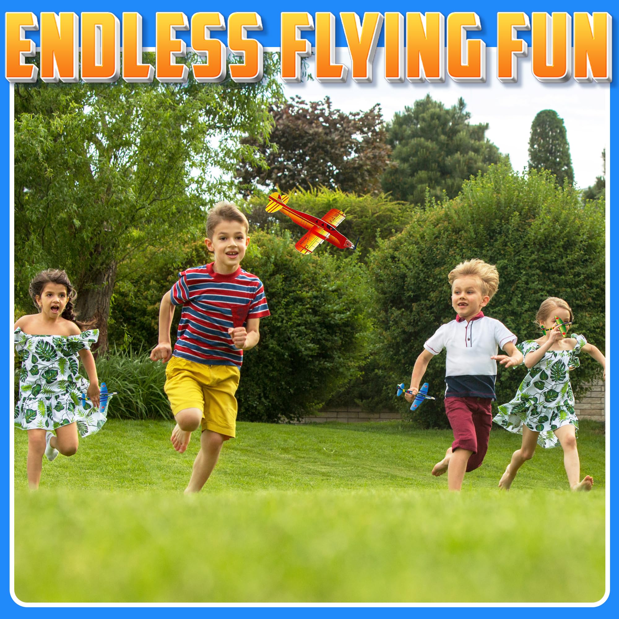 Bedwina Glider Planes Bulk (72-Pack) 8-Inch Bomber Airplane Gliders for Kids, Foam Paper Airplane Construction Kits for Kids Party Favors, Birthdays, Goodie Bag Stuffers and Outdoor Flying Toy