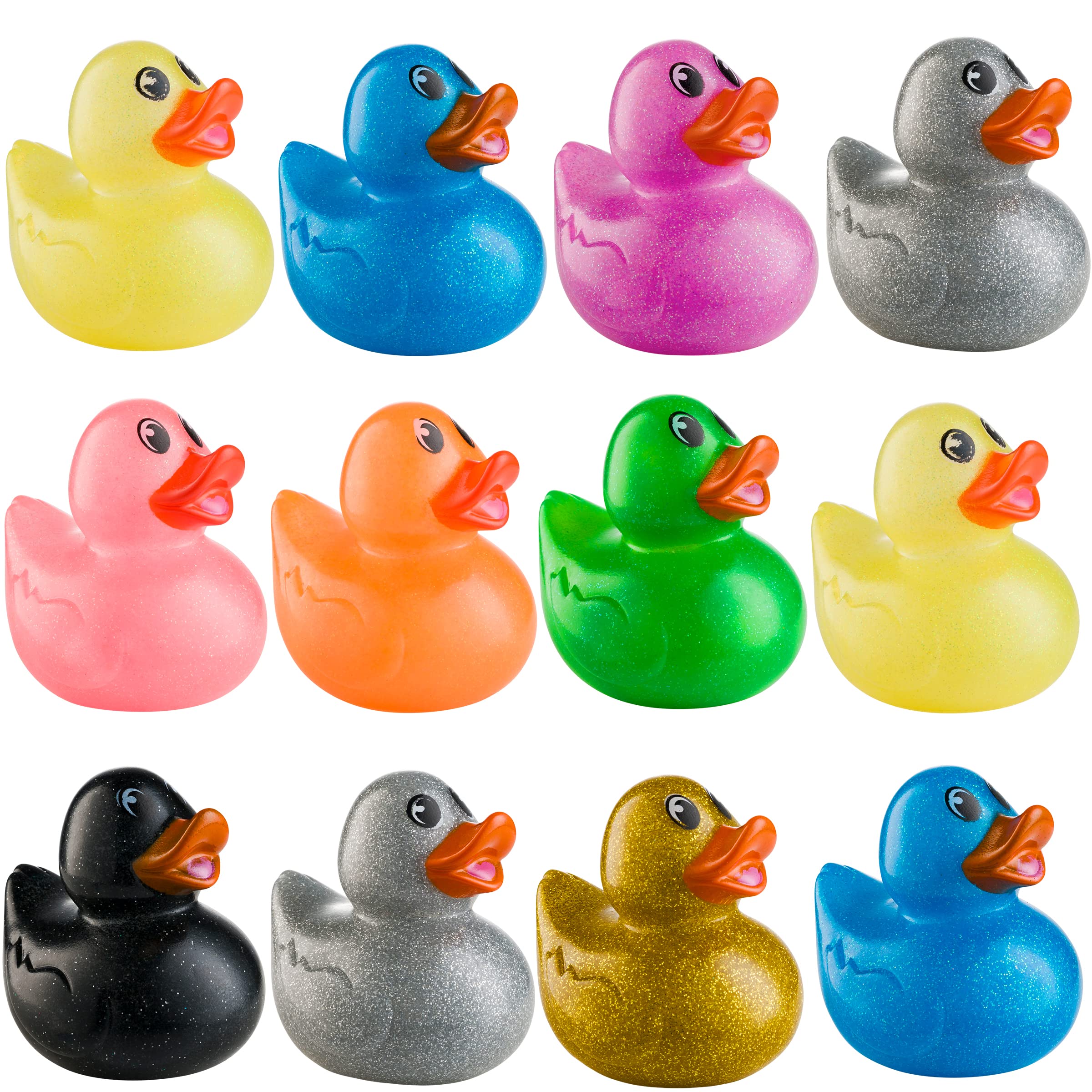 Glitter Rubber Ducks in Bulk - Assorted 2-inch Duck Toys for Baby Shower Rubber Duckies, Mini Ducks Bath Toy, Birthday Party Favors Ducks