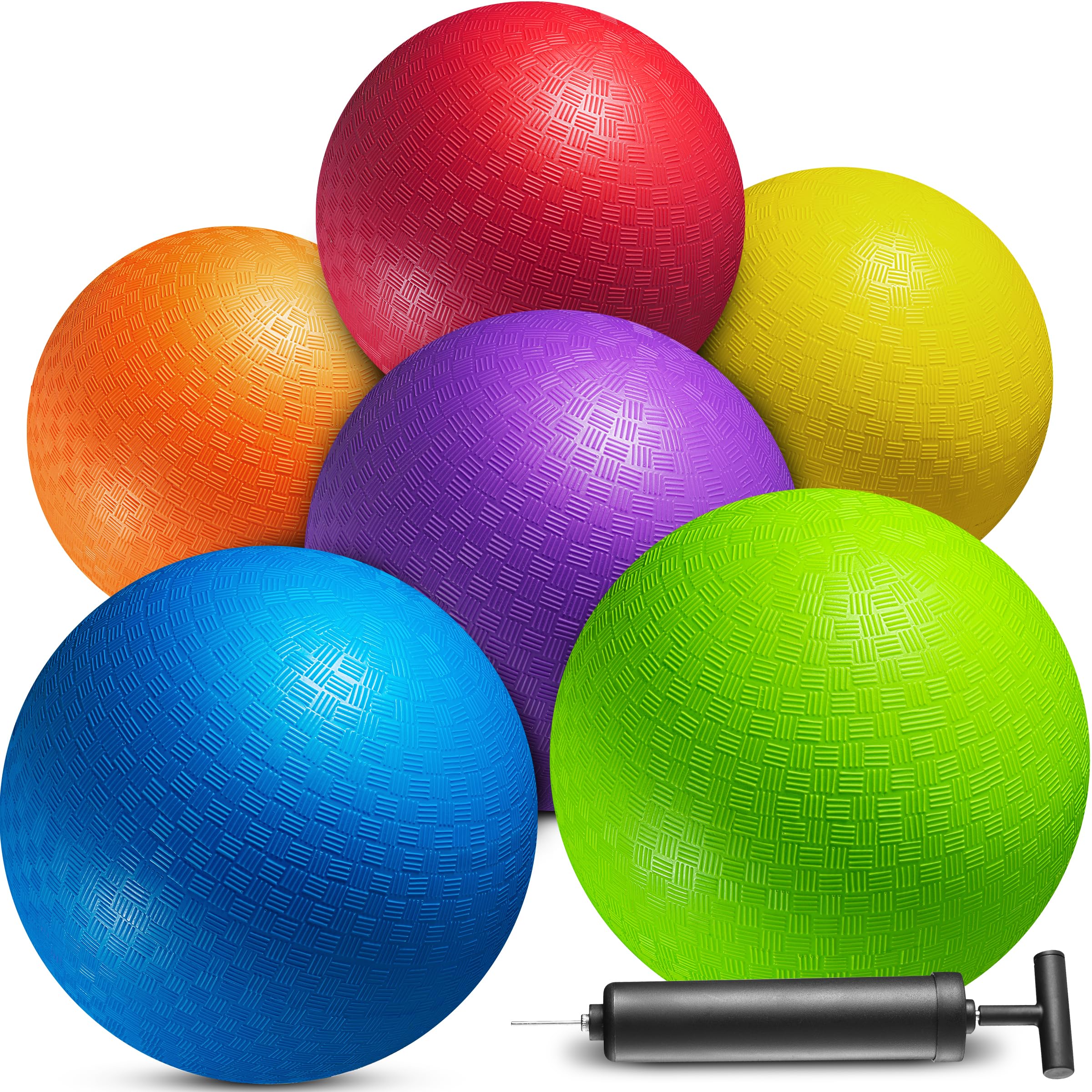5” Playground Balls for Toddlers & Kids - (6 Pack) Inflatable Rubber Bouncy Dodgeball Balls w/Pump - Small & Colorful for Four Square, Gym, Backyard, Recess, Sports, Preschool & Kindergarten Games