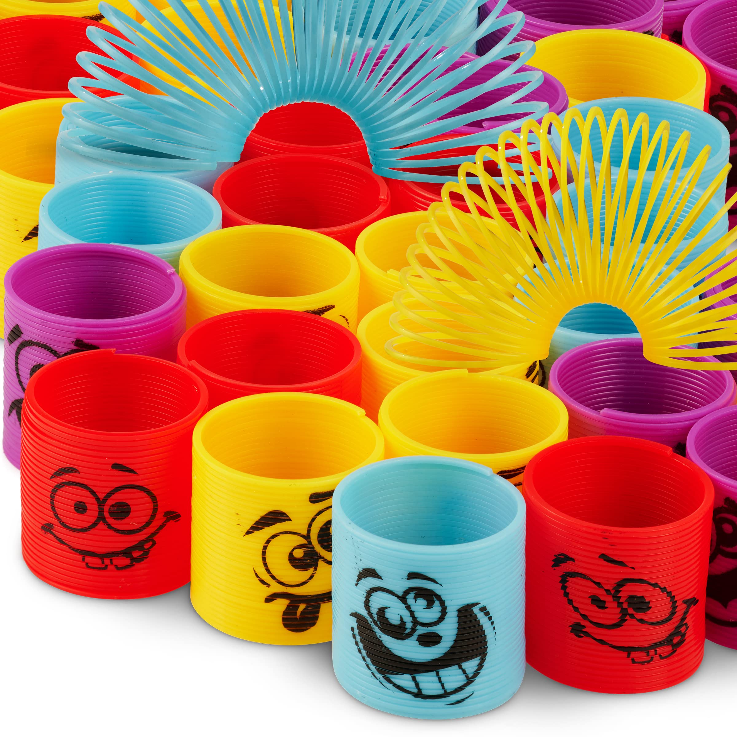 Bedwina Mega Pack of 250 Coil Springs for Kids - Assorted Silly Faces and Colors, Mini Plastic Spring Toy for Party Favors, Carnival Prizes, Gift Goodie Bag Filler, Stocking Stuffers