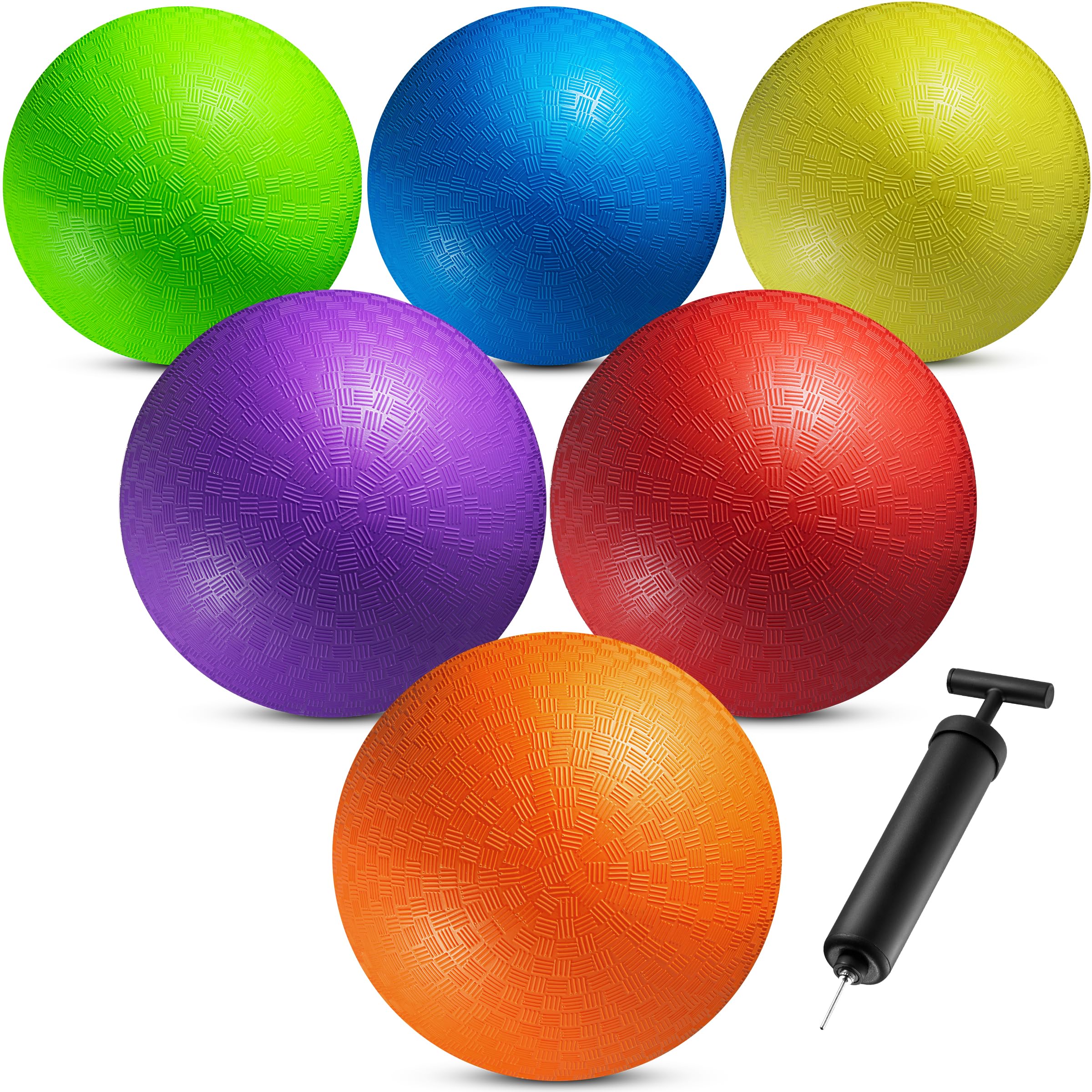 8.5 Inch Playground Balls for Kids & Adults - (Pack of 6) Inflatable Rubber Indoor Outdoor Bouncy Dodgeballs, Kickballs, Four Square and Handballs for School, Gym, Recess and More with Ball Pump