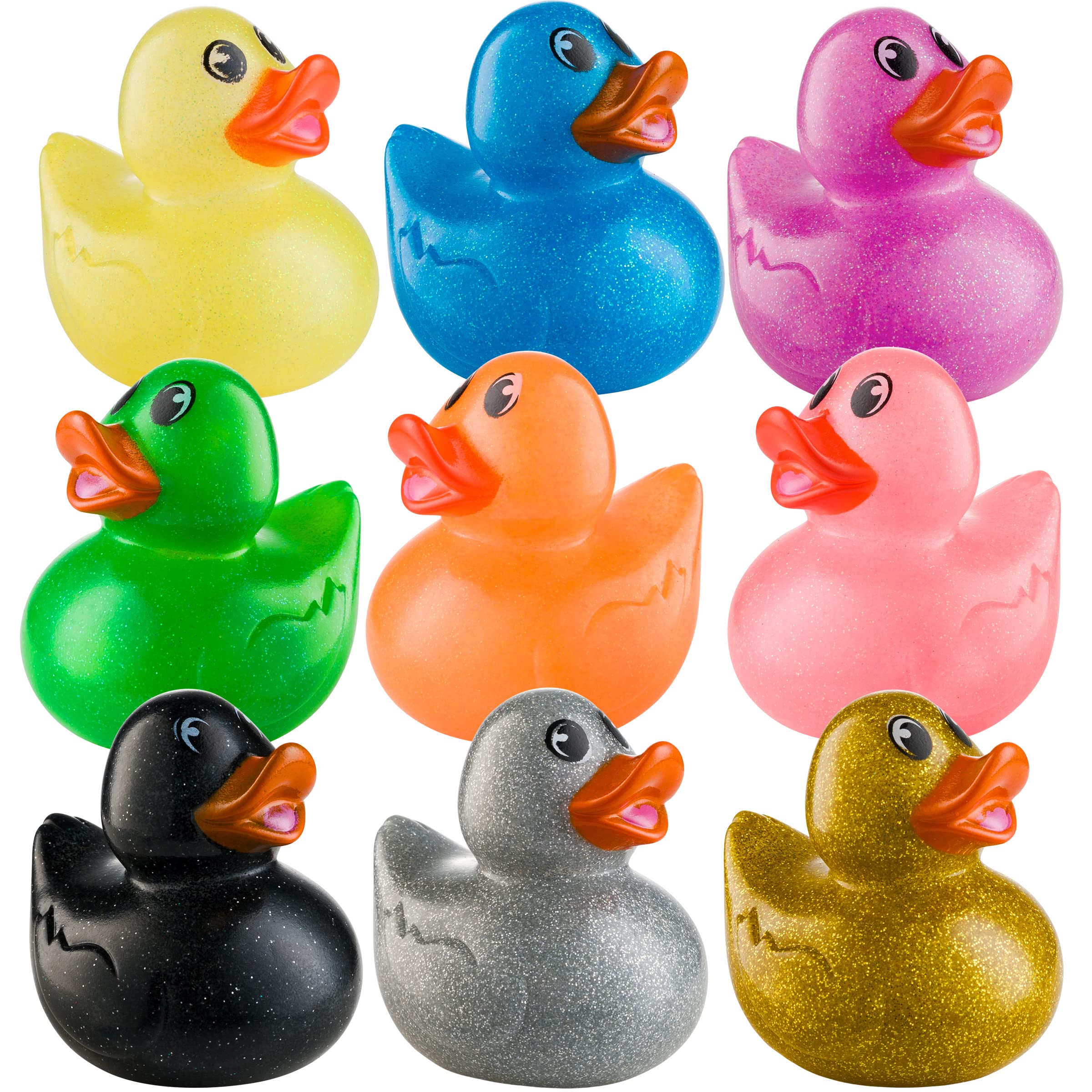 Glitter Rubber Ducks in Bulk - Assorted 2-inch Duck Toys for Baby Shower Rubber Duckies, Mini Ducks Bath Toy, Birthday Party Favors Ducks
