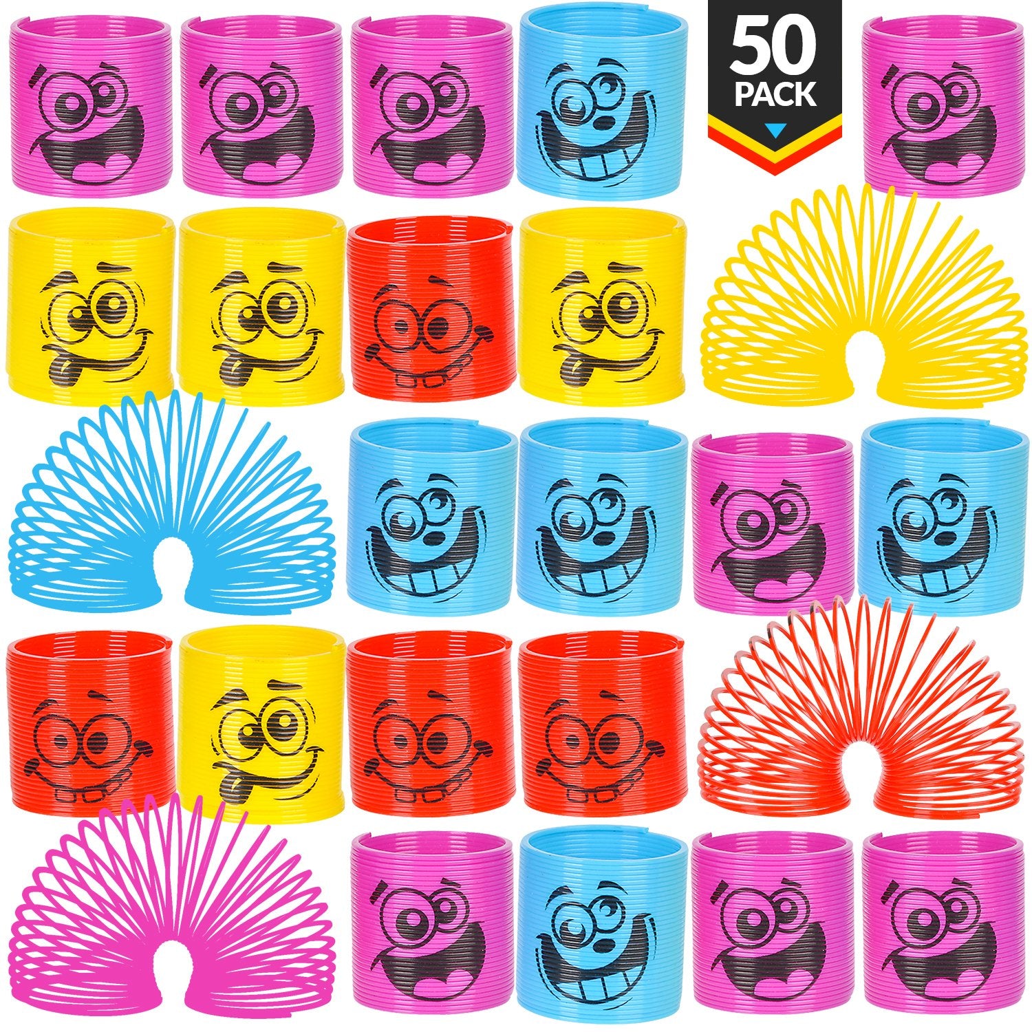 Mega Pack of 30 Coil Springs for Kids - Assorted Silly Faces and Colors, Mini Plastic Spring Toy for Party Favors, Carnival Prizes, Gift Goodie Bag Filler, Stocking Stuffers