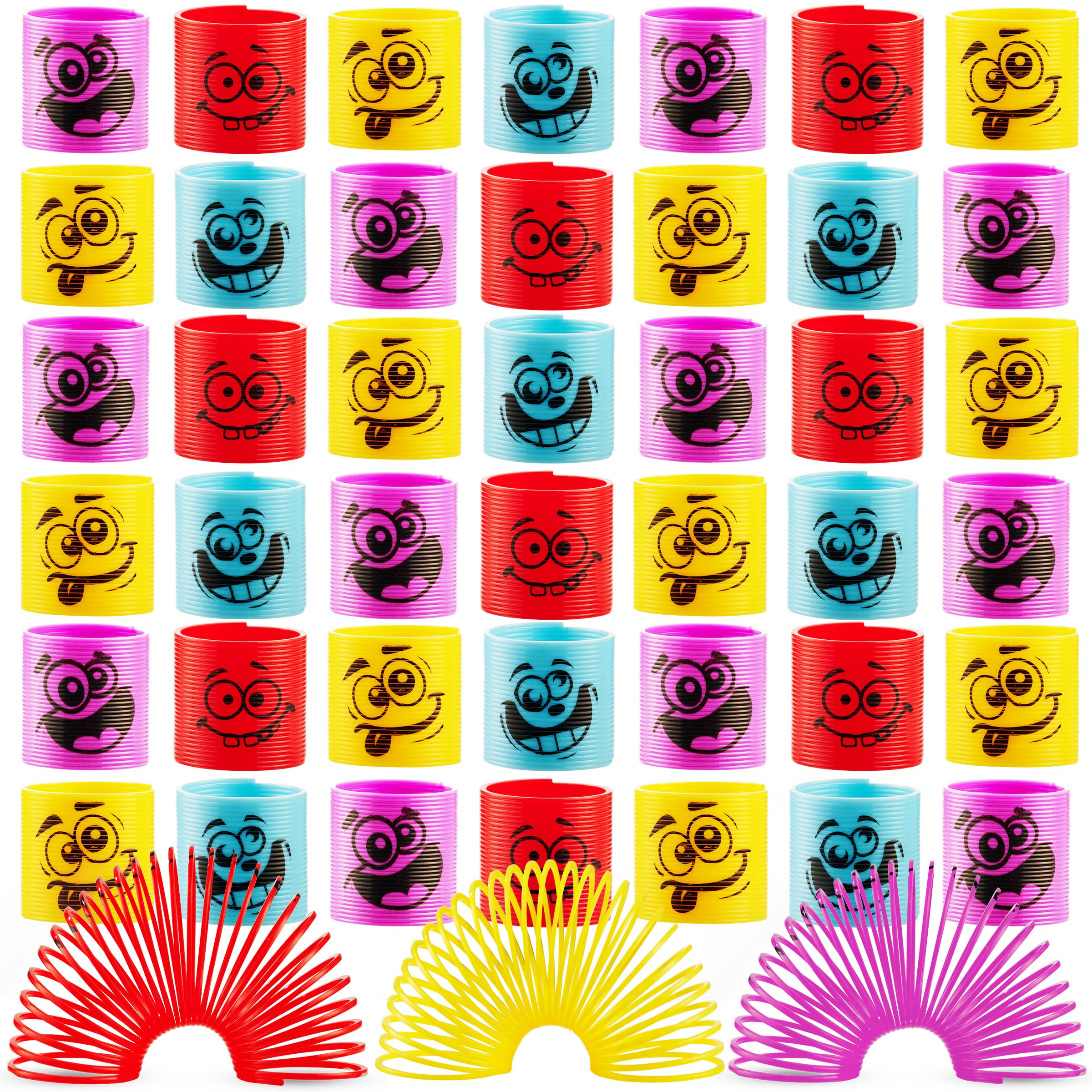 Bedwina Mega Pack of 250 Coil Springs for Kids - Assorted Silly Faces and Colors, Mini Plastic Spring Toy for Party Favors, Carnival Prizes, Gift Goodie Bag Filler, Stocking Stuffers