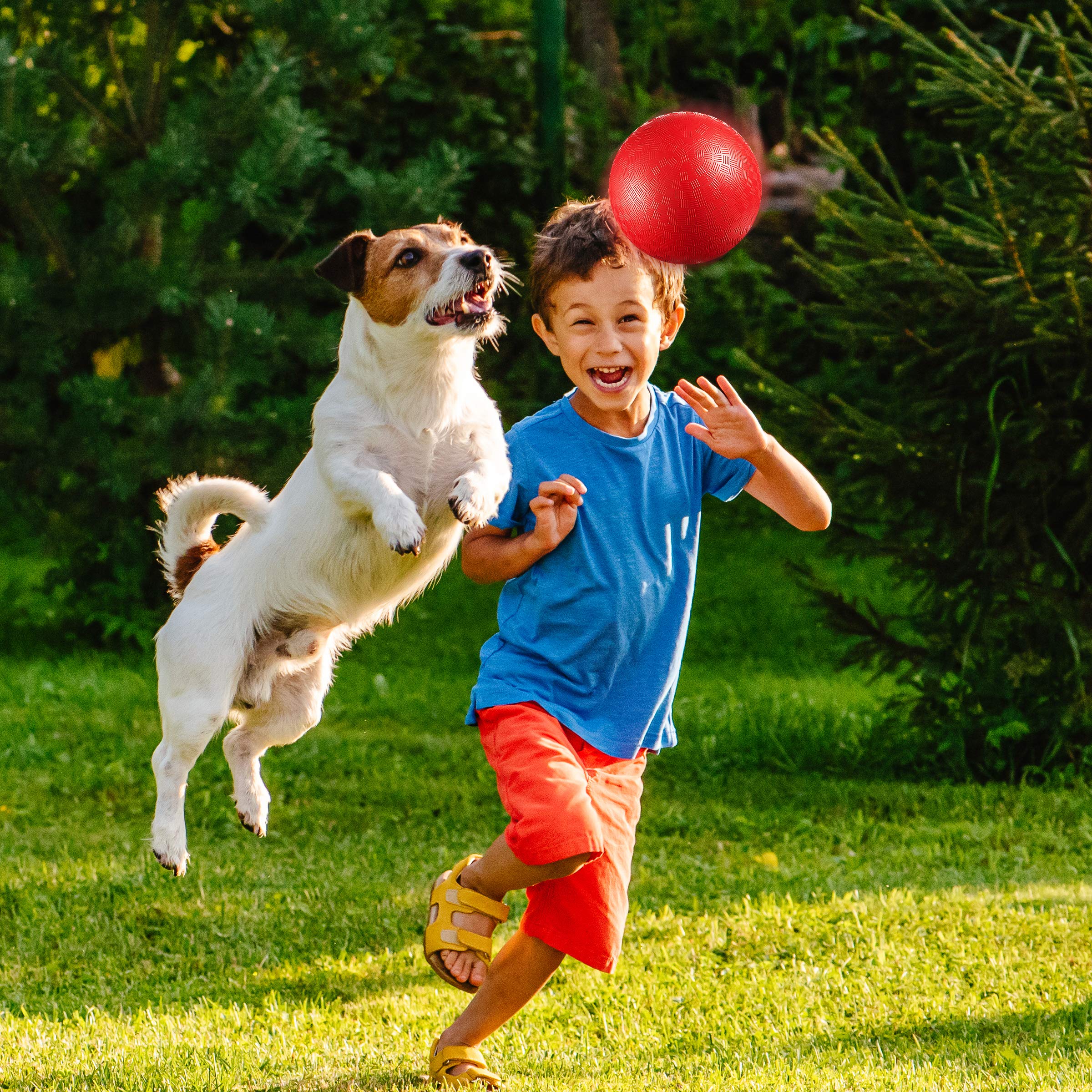 Bedwina Playground Balls Bulk - 8.5 Inch (Pack of 4) Red Rubber Bouncy Inflatable Balls, w/ Air Pump, for Kids & Adults, Indoor & Outdoor Games, Kickballs, Dodgeball, Four Square, Dodge Ball, Handball