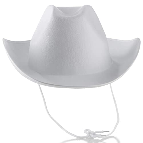 Bedwina White Cowboy Hat (Pack of 2) Felt Cowboy Hat with Adjustable Neck Draw String, for Dress-Up Parties and Play Costume Accessories, fits Most Teens and Adults