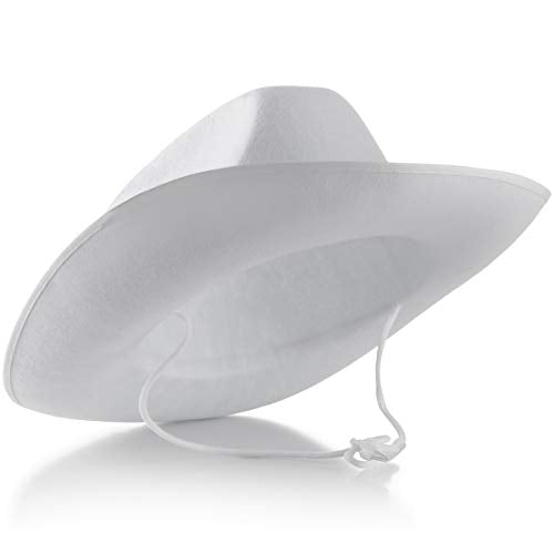 Bedwina White Cowboy Hat for Kids (2-Pack) Felt Cowboy Hat with Neck Draw String, Fits for Children for Dress-Up Parties, Play Costume and Party's