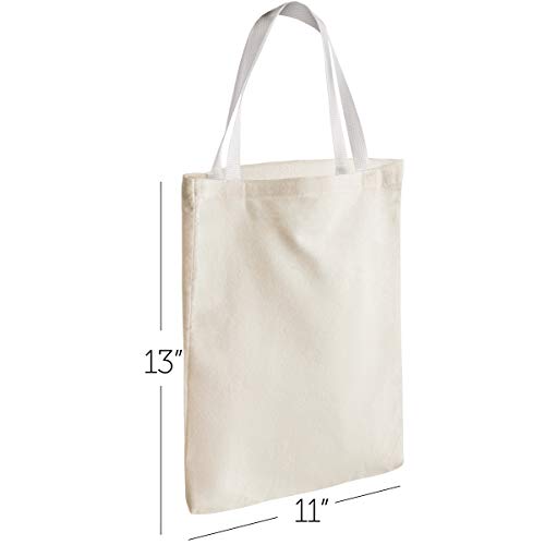 Canvas Tote Bags - Bulk 12 Pack 12.75"x11" - Fabric Blank Tote Bags, Natural Cotton for DIY Crafts, Gift Bag and Wedding, Birthday, Promotion Giveaways, or Reusable Grocery Bag by Bedwina