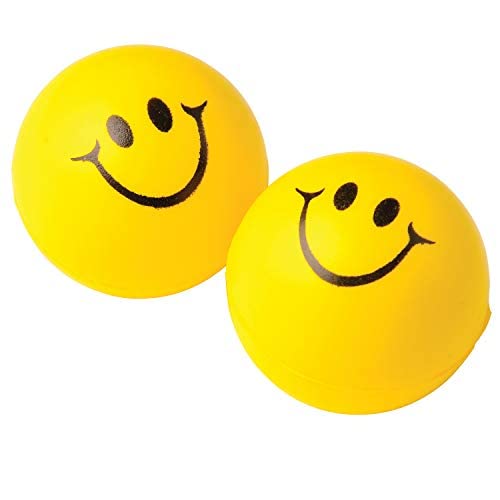 Smile Face Stress Balls (Bulk Pack of 24) for Kids and Adults, 2 Inch Yellow Fun Happy Face Squeeze Balls for Anxiety Relief, Hand Therapy or Sensory Fidget Toy
