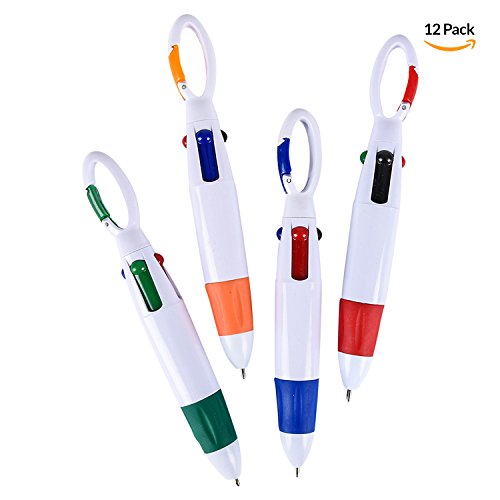 12 Pieces Retractable Shuttle Pens 4 Neon Color in One Ballpoint Pen with  Buckle Clip on Top Multi-Color Carabiner Keychain for Office School  Supplies Students Children Gift 