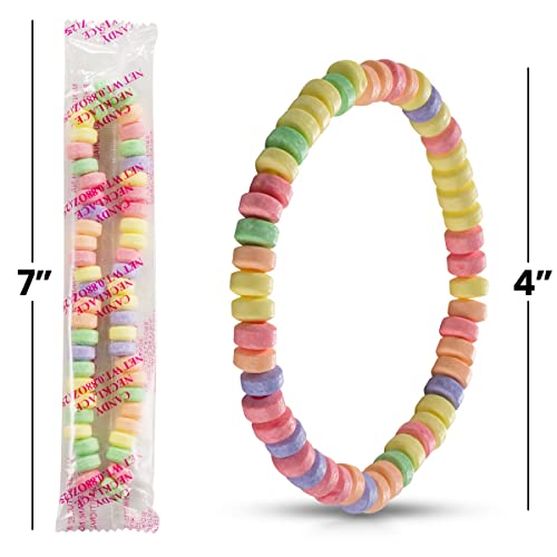 Candy Necklace - (16 Count) Individually Wrapped - Candy Jewelry Necklace, Stretchable, Edible, Colorful Fruit Flavor Rainbow Candies for Novelty Party Favor Supplies and Goodie Bags