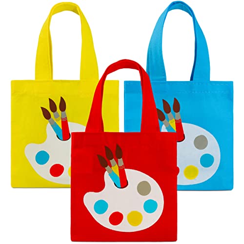 Mini Watercolor Kids Paint Party Favors with Canvas Tote Bags - 24-Pack Bulk Art Birthday Party Supplies for Kids, 5 Color Paint Pallets - (12) Mini Paint Sets & (12) Artist Goodie Bags
