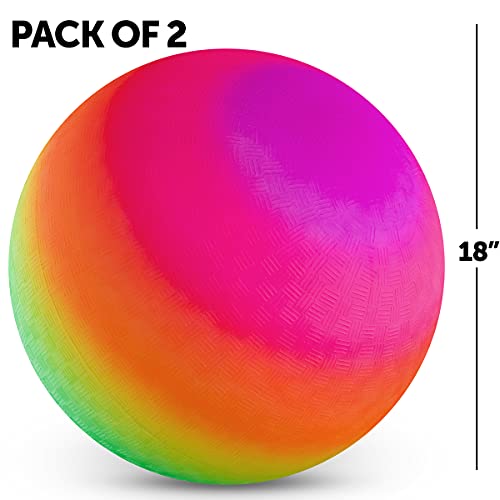 18 Inch Rubber Playground Balls for Kids - (Pack of 2) Jumbo Size Rainbow Inflatable Backyard Play Balls and Bouncing Kickballs Fun for Park, Indoor and Outdoor Games