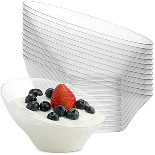 Clear Mini Plastic Angled Bowls - Pack Of 16 - 6 Oz Disposable Elegant Hard Plastic Dessert Bowls for Snacks, Weddings, Catering, Parties, Ice Cream, Home or Event Party Supplies