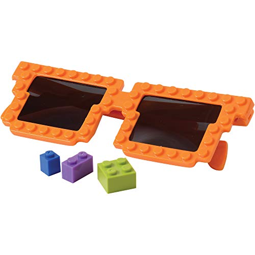 Building Blocks Glasses - Pack of 6 - Block Mania Building Block Glasses with Extra Bricks for Carnival Supplies, Stocking Stuffers and Birthday Party Favors for Kids by Bedwina
