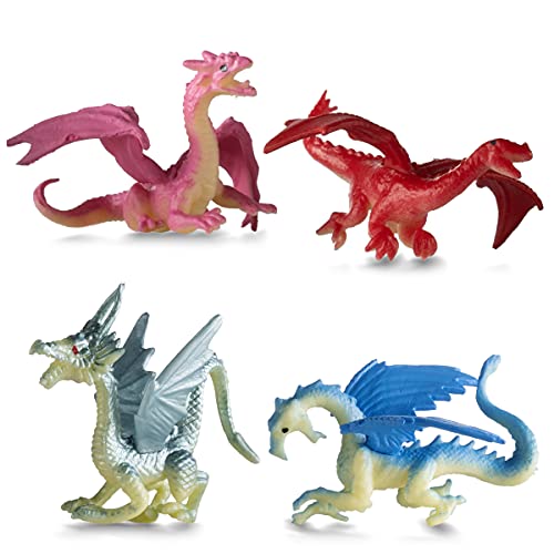 Mini Dragon Toy Figures - (Pack of 36) 2 Inch Plastic Rubbery Dragon Figurines in Assorted Colors and Styles - Kids Toys for Birthday Party Favors, Decorations, Cupcake Toppers and Piñatas