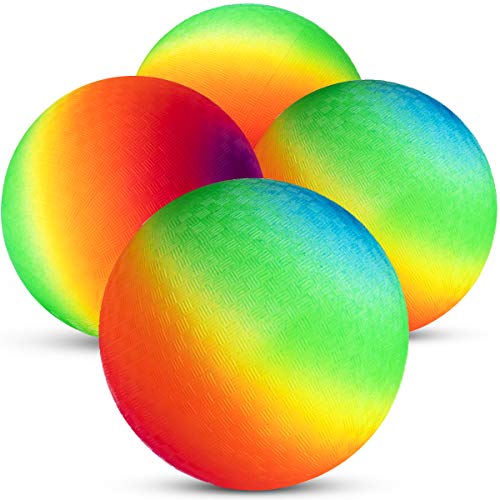 Bedwina Rainbow Playground Balls - 8.5Inch (Pack of 4) Rubber Bouncy Inflatable Balls for Kids and Adults, Indoor and Outdoor Games, Kickballs, Dodgeball, Four Square, Dodge Ball, Handball