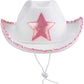Bedwina White Cowgirl Hat (Pack of 2) Felt Princess Hat with Pink Sequin Star, Neck Draw String, for Dress-Up Parties and Play Costume, Fits for Most Girls and Women