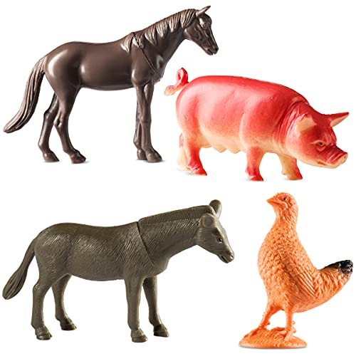 Farm Animal Toys - Pack of 12 - Plastic Farm Animals for Toddlers and Kids, Realistic 3-5 Inch Ranch / Barnyard Animal Toy Figures Styles Include Sheep, Horse, Goat, Duck, Chicken, Turkey, Cow, Pig