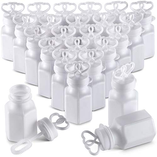 Bulk Wedding Bubbles - (48 pack) Double Heart Bubble Bottles, For Bridal Party Favors, Anniversaries, Celebrations, Small Prize for Kids, By Bedwina